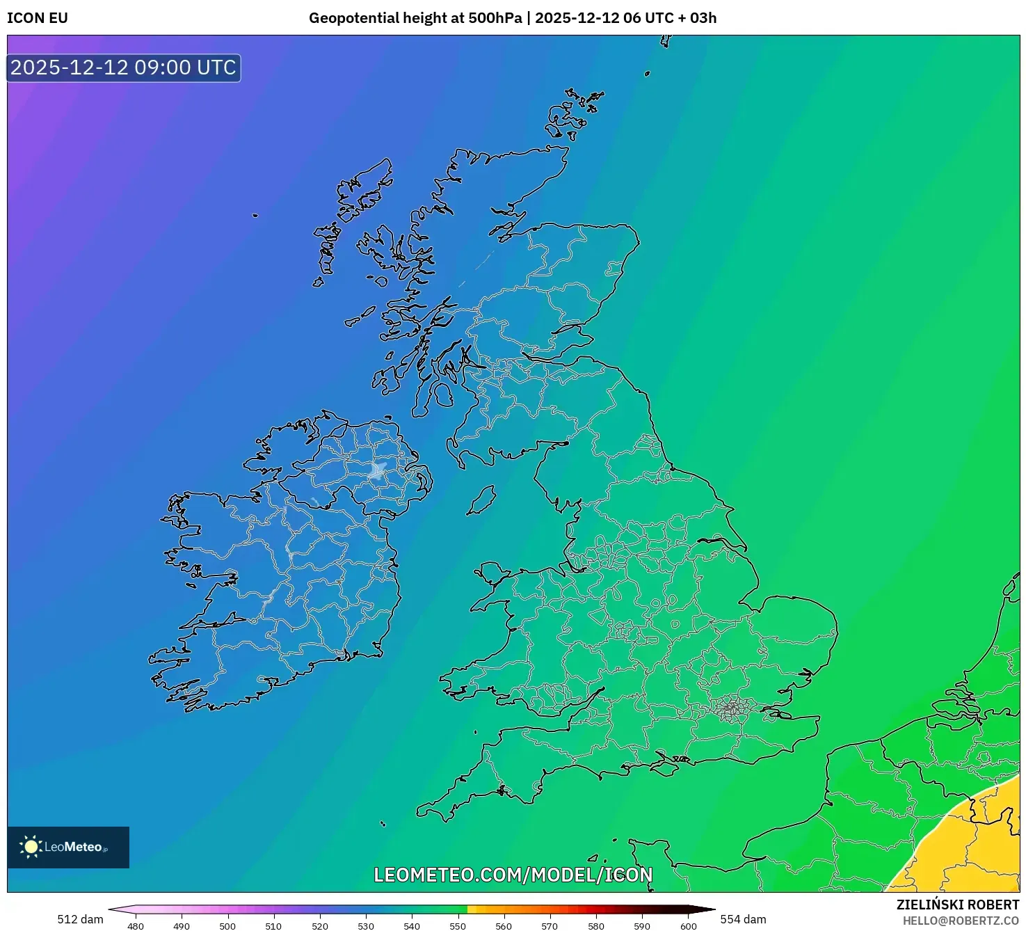 ICON model - United Kingdom, Ketinggian geopotensial pada 500 hPa
