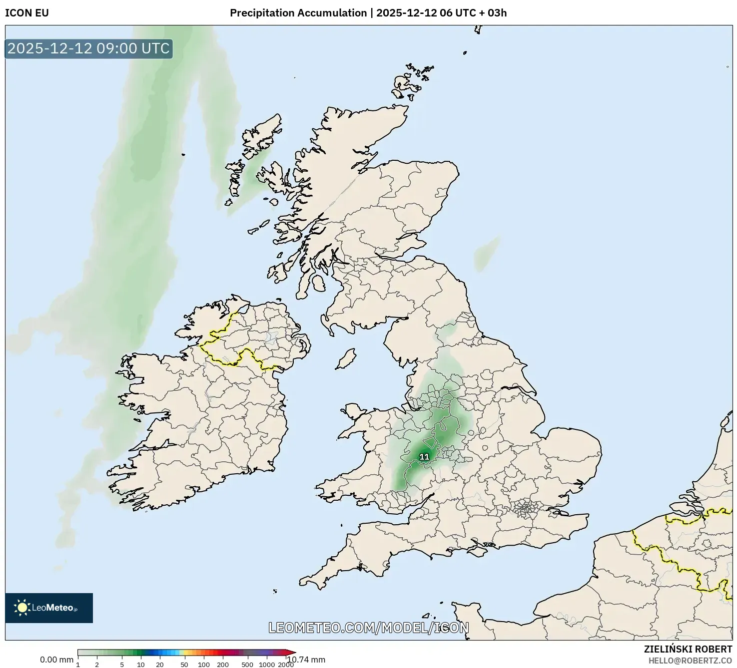 ICON model - United Kingdom, Pengumpulan Hujan