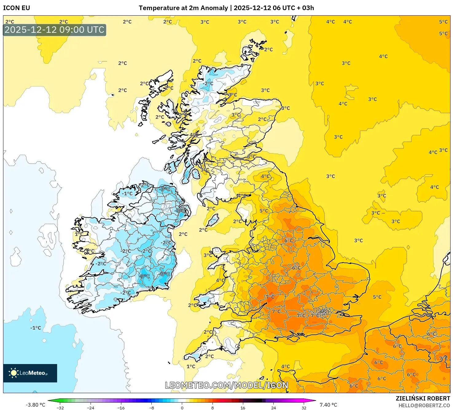 ICON model - United Kingdom, Anomali Suhu 2 m