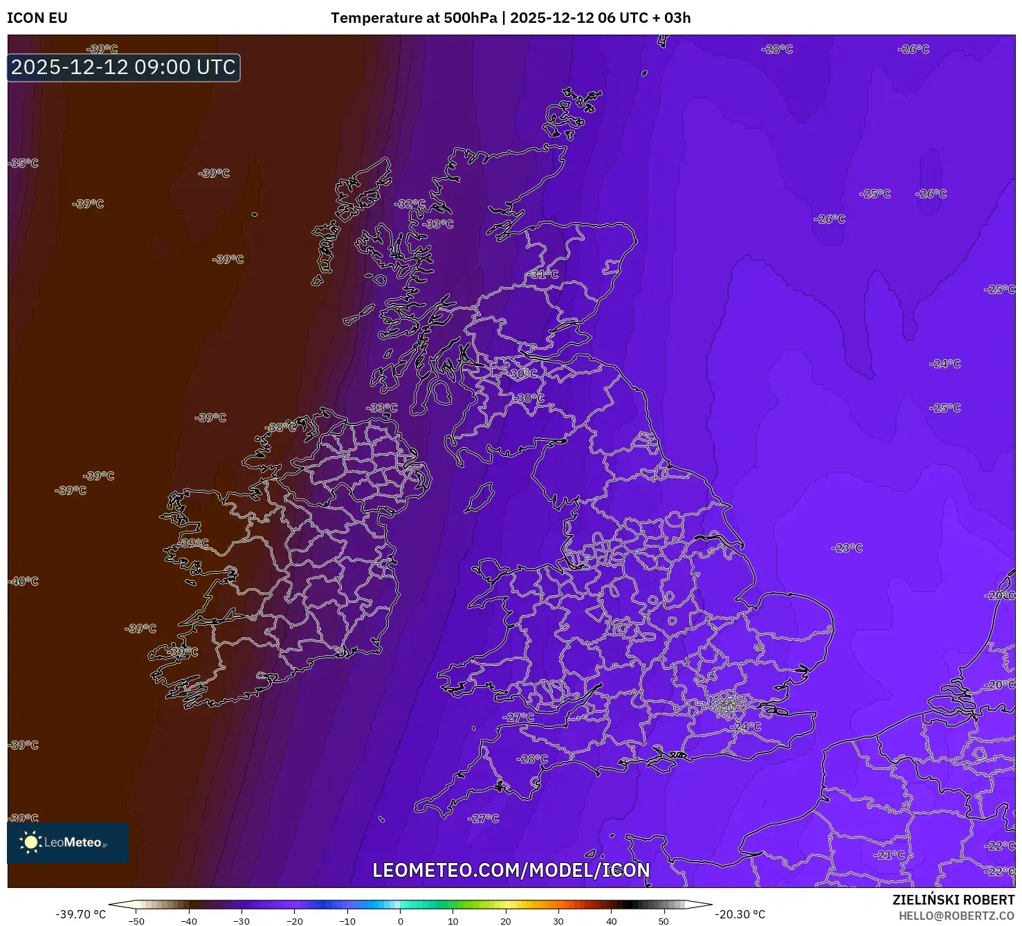 ICON model - United Kingdom, Suhu 500 hPa