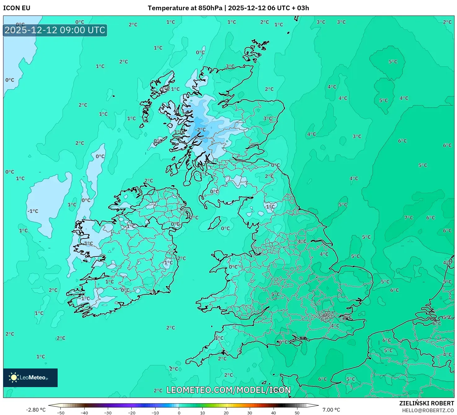 ICON model - United Kingdom, Suhu 850 hPa