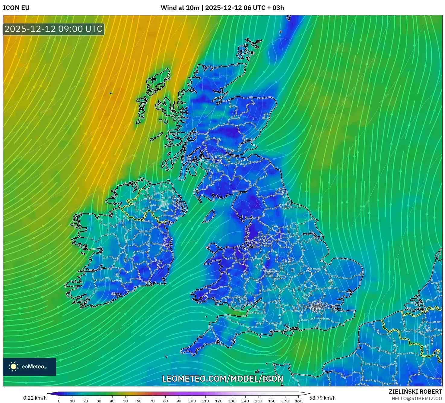 ICON model - United Kingdom, Angin 10 m