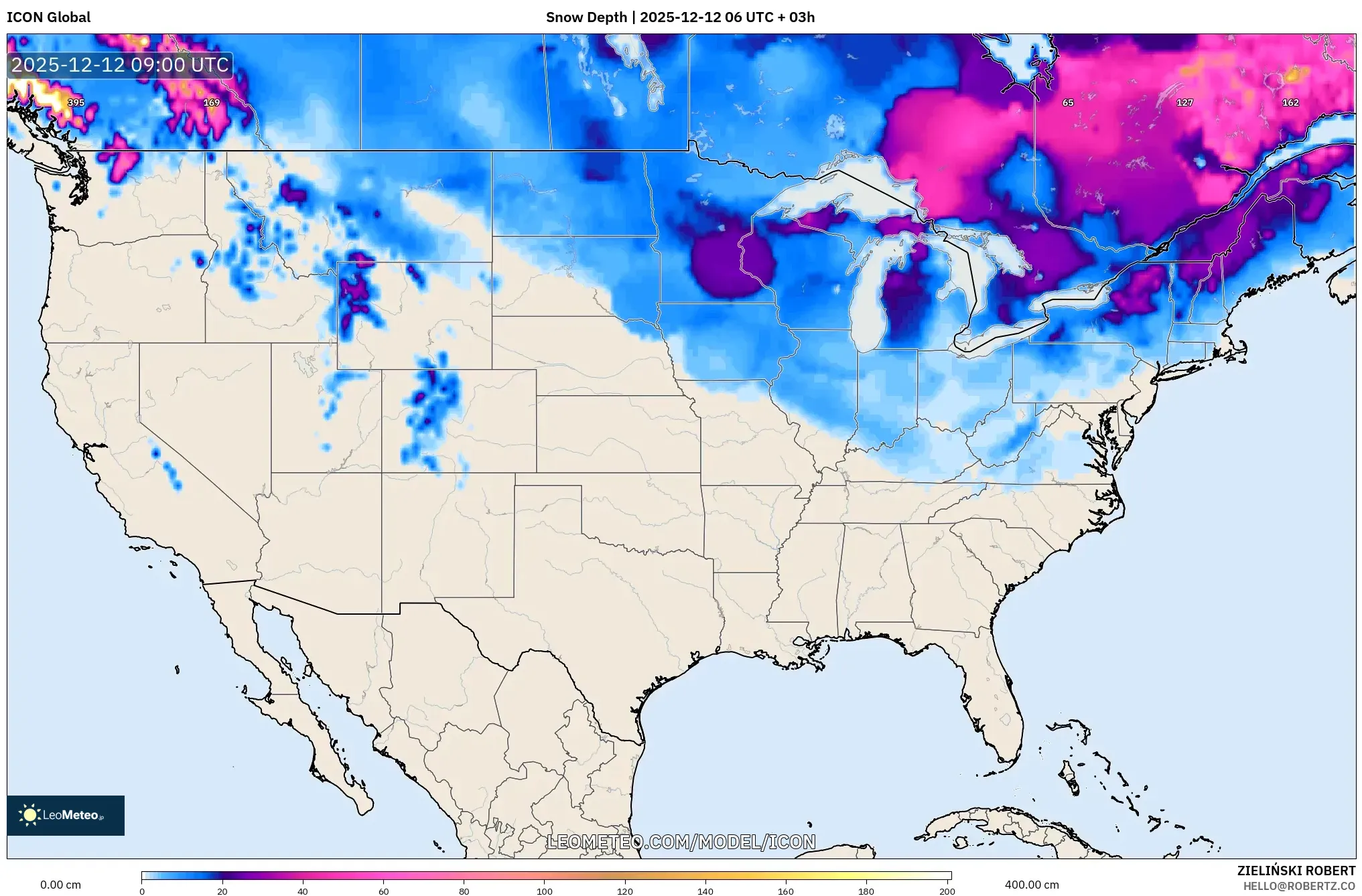 ICON model - Amerika Syarikat, Ketebalan Salji