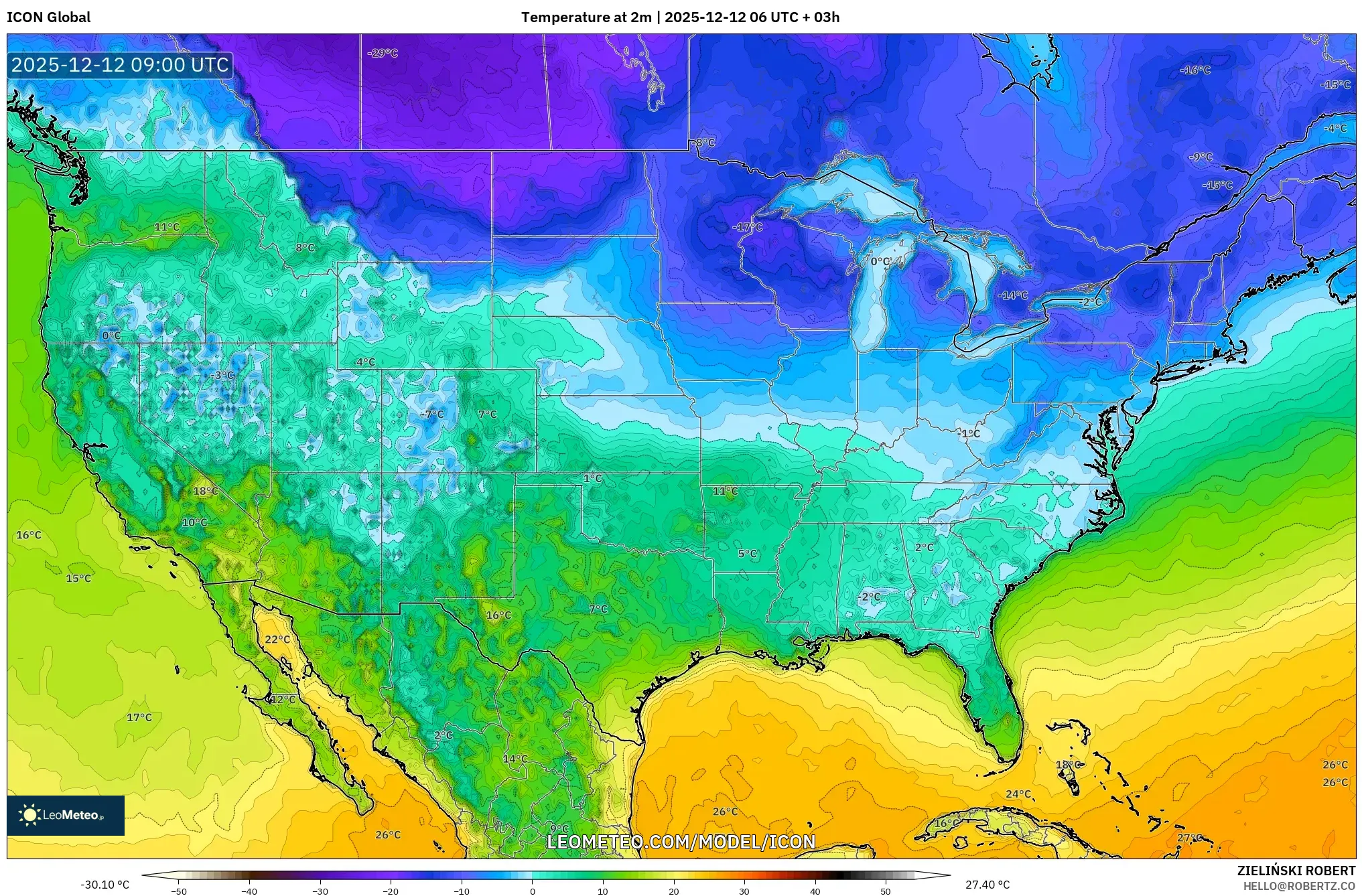 ICON model - Amerika Syarikat, Suhu pada 2 m
