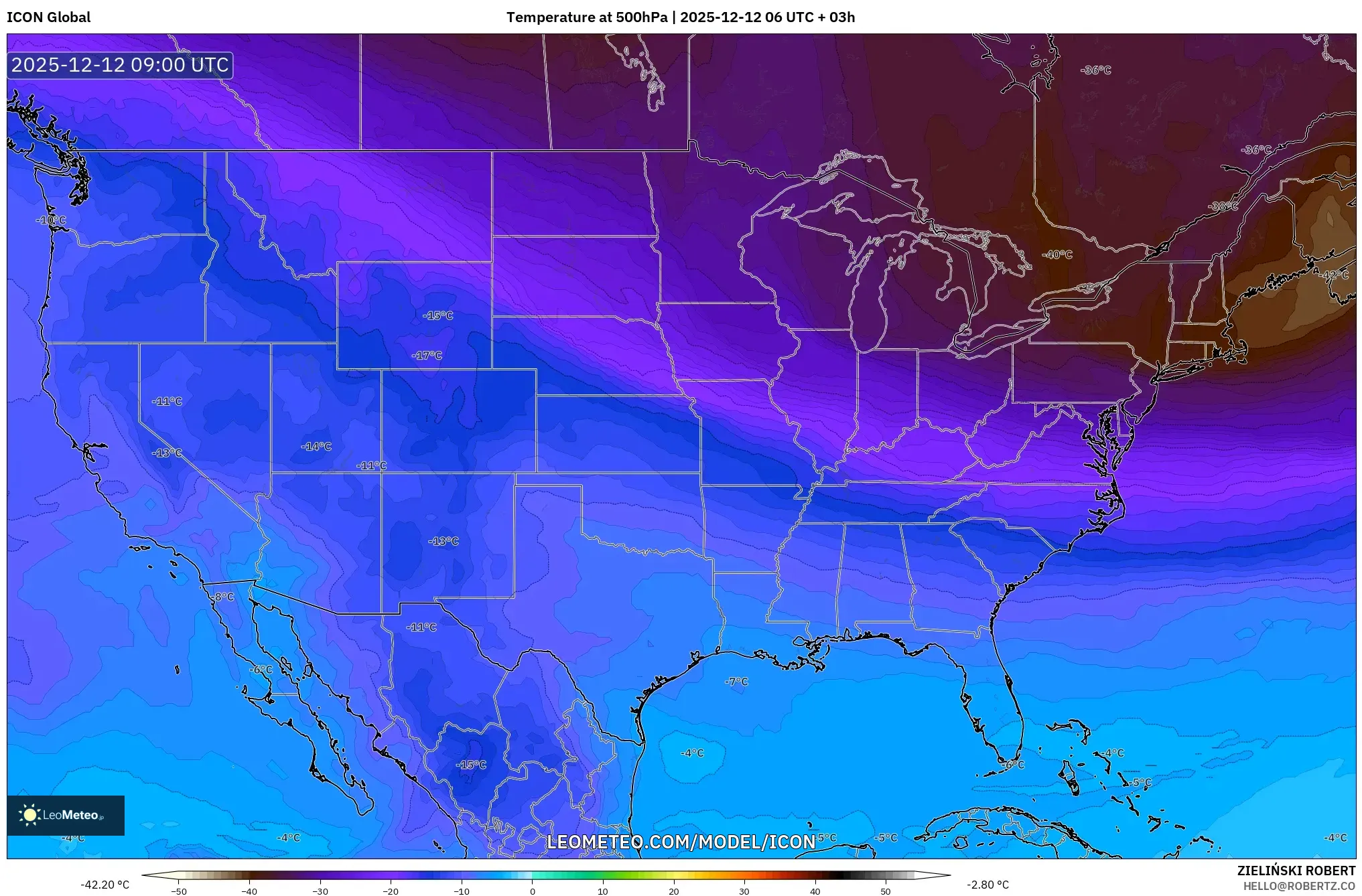 ICON model - Amerika Syarikat, Suhu 500 hPa
