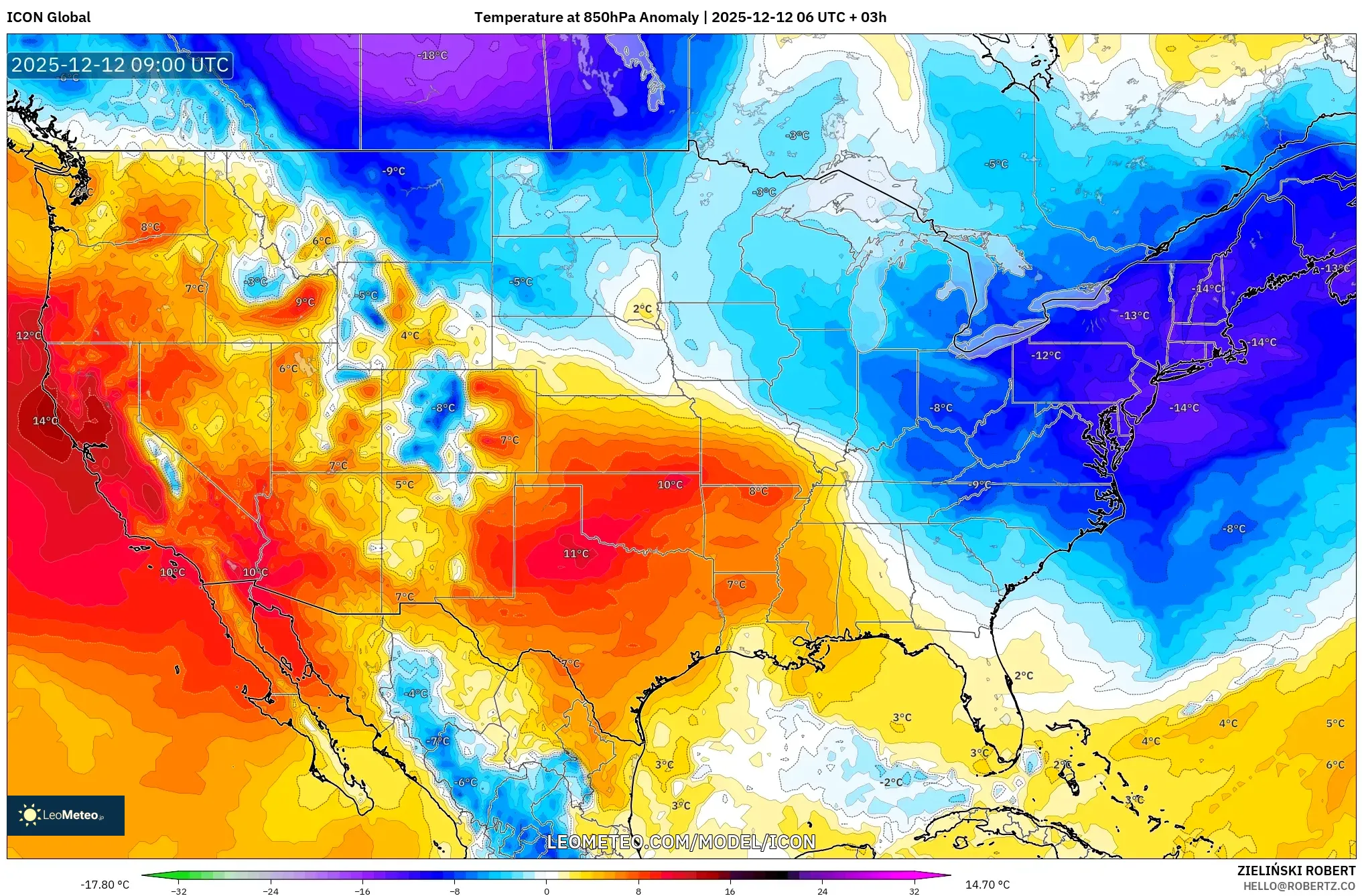ICON model - Amerika Syarikat, Anomali Suhu 850 hPa