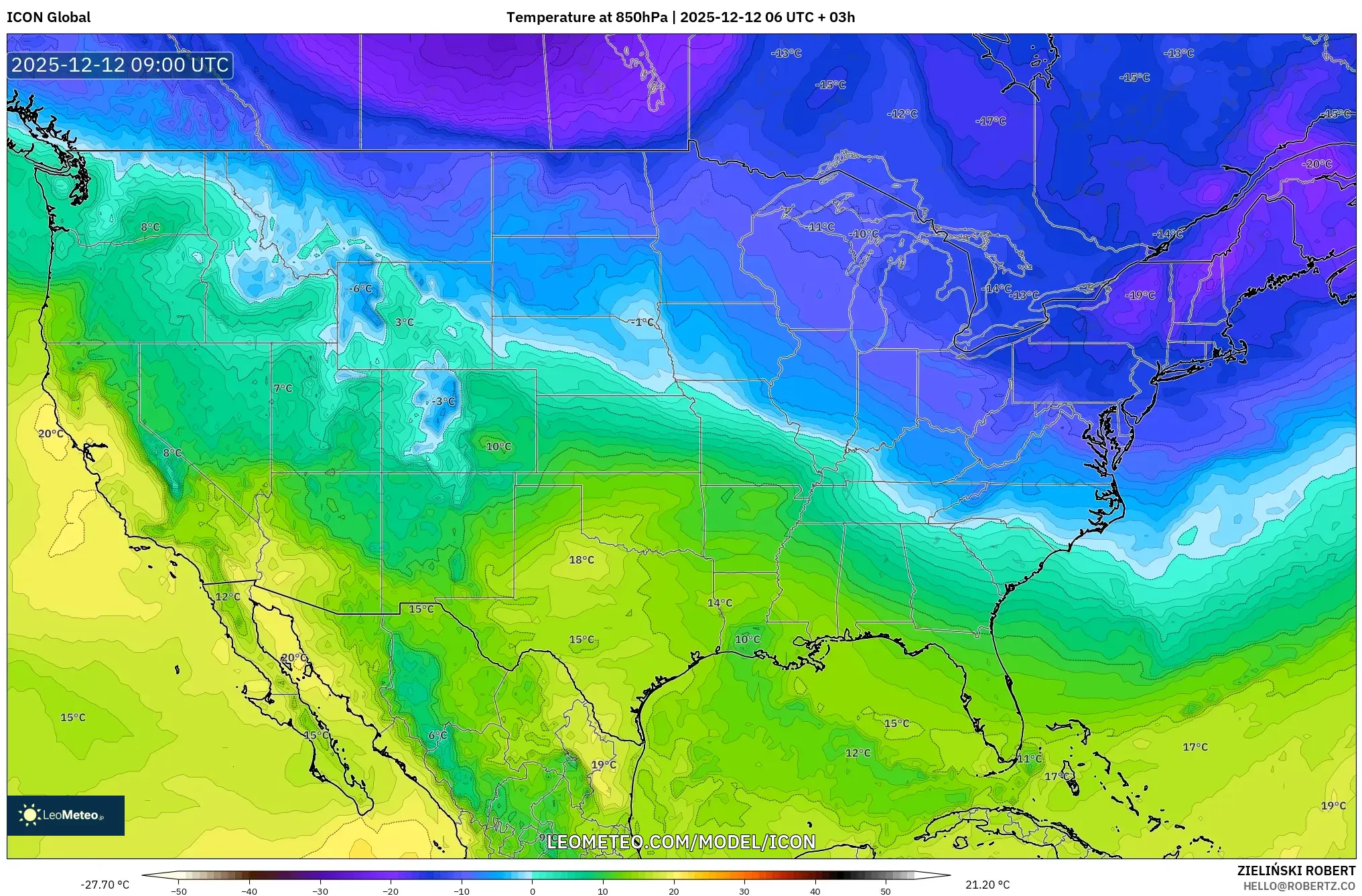 ICON model - Amerika Syarikat, Suhu 850 hPa