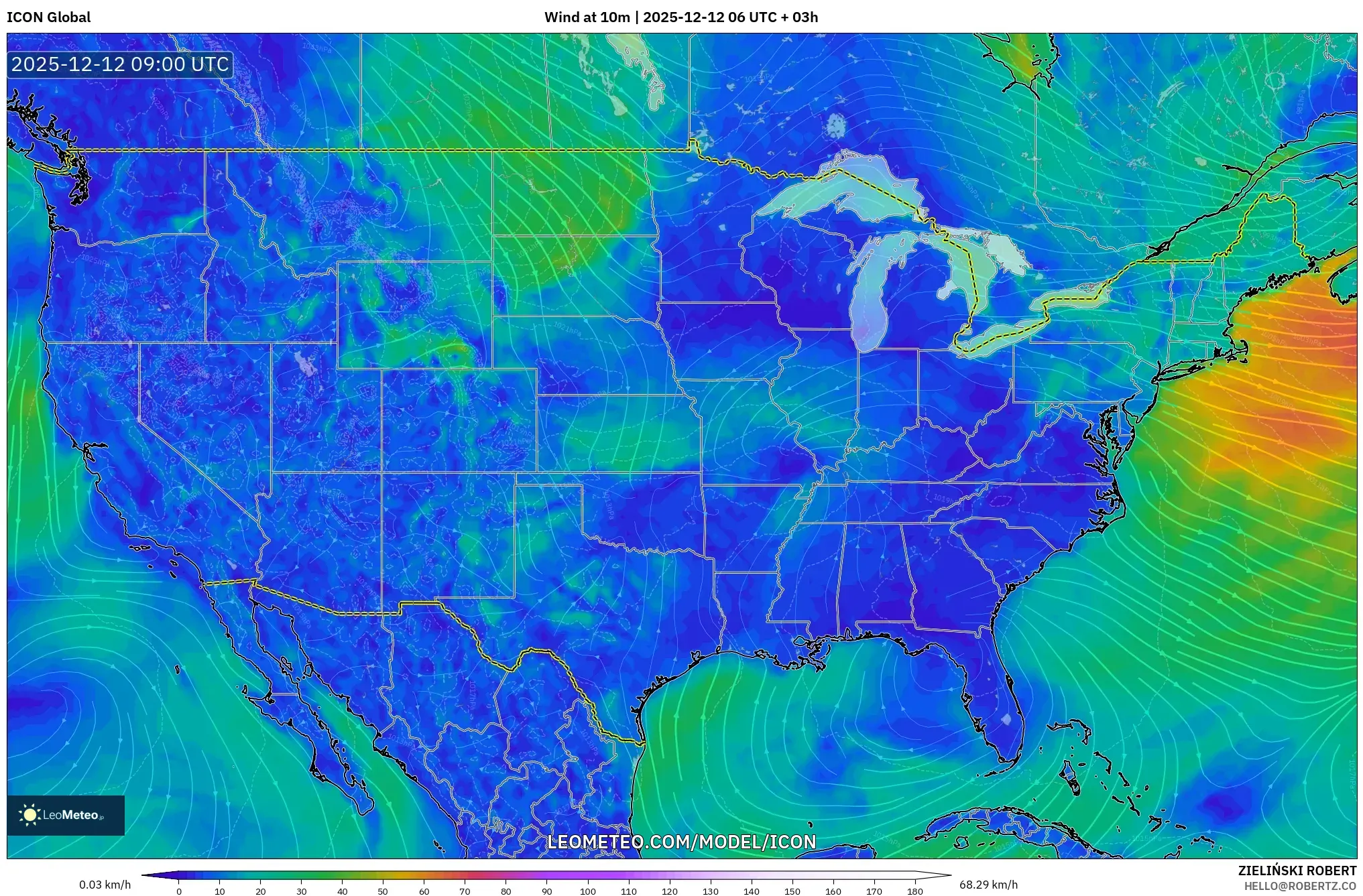 ICON model - Amerika Syarikat, Angin 10 m