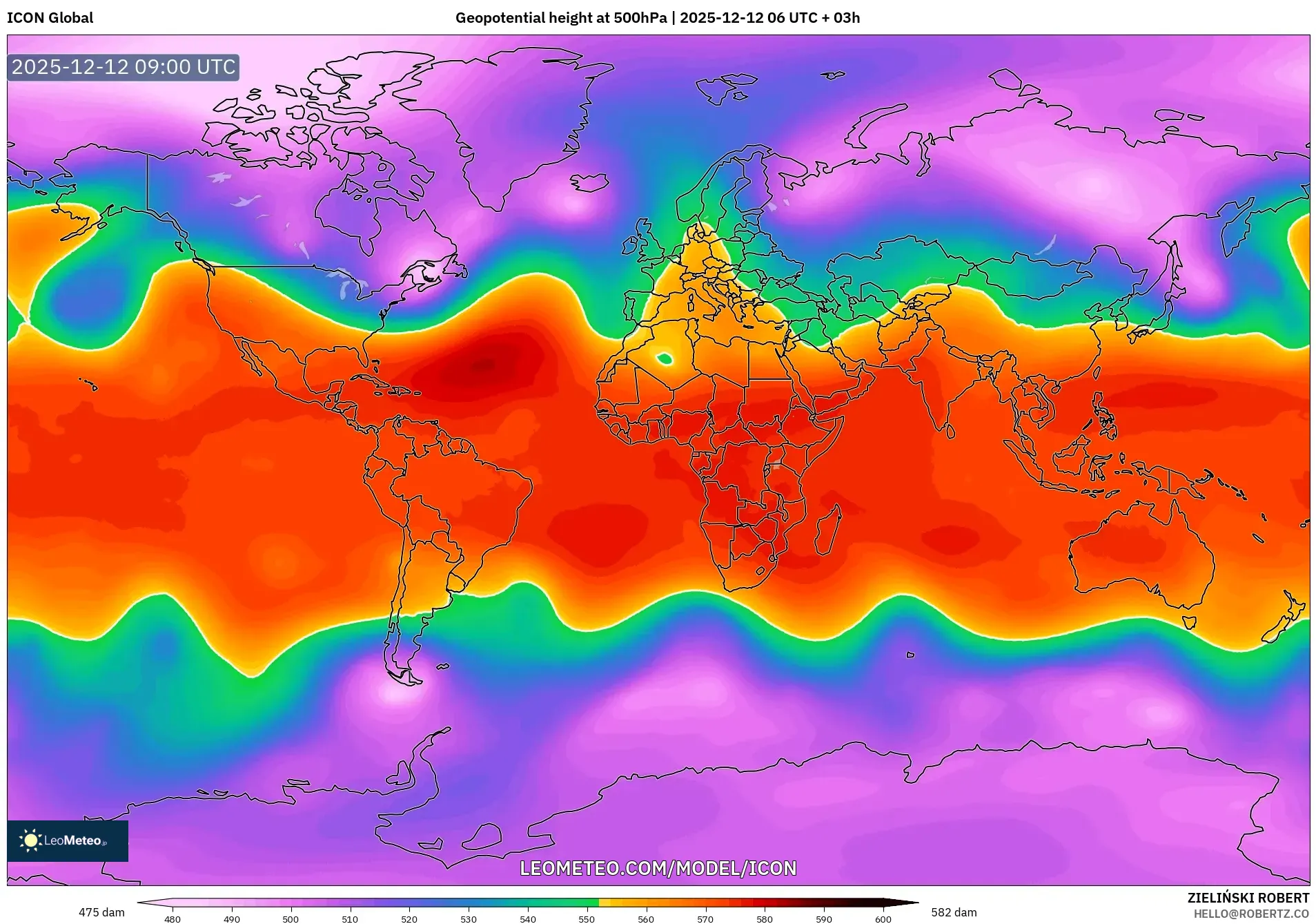 ICON model - Dunia, Ketinggian geopotensial pada 500 hPa