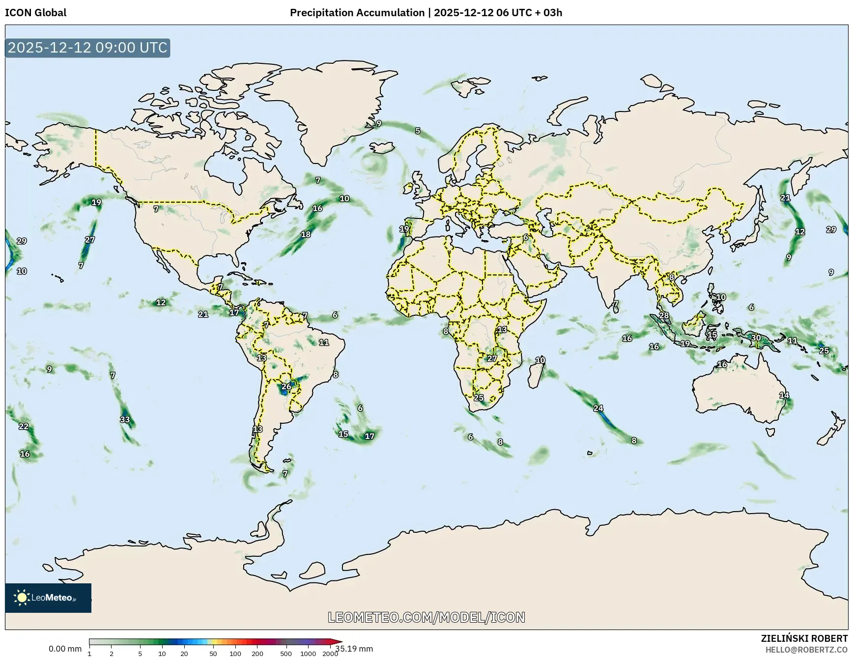 ICON model - Dunia, Pengumpulan Hujan