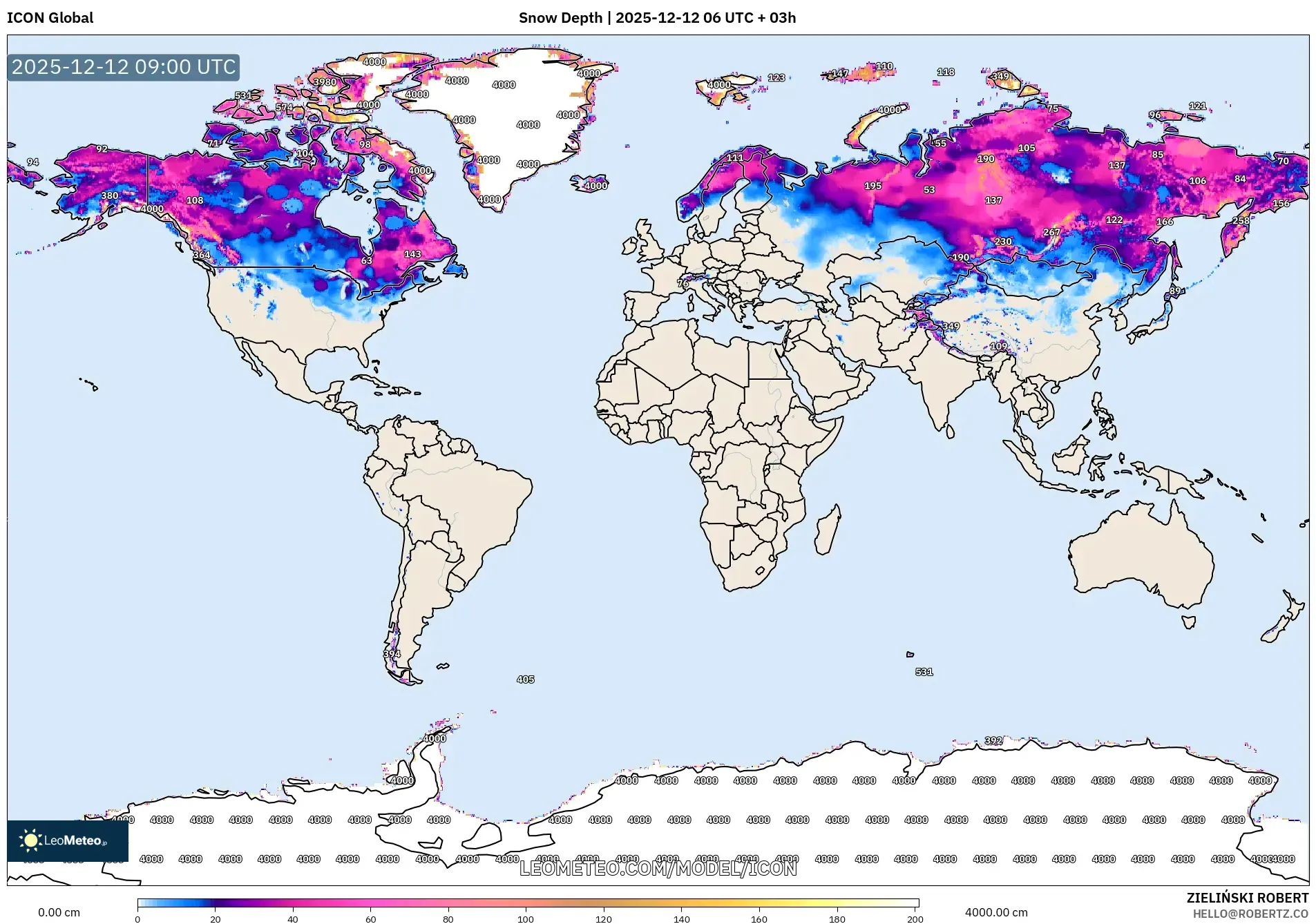 ICON model - Dunia, Ketebalan Salji