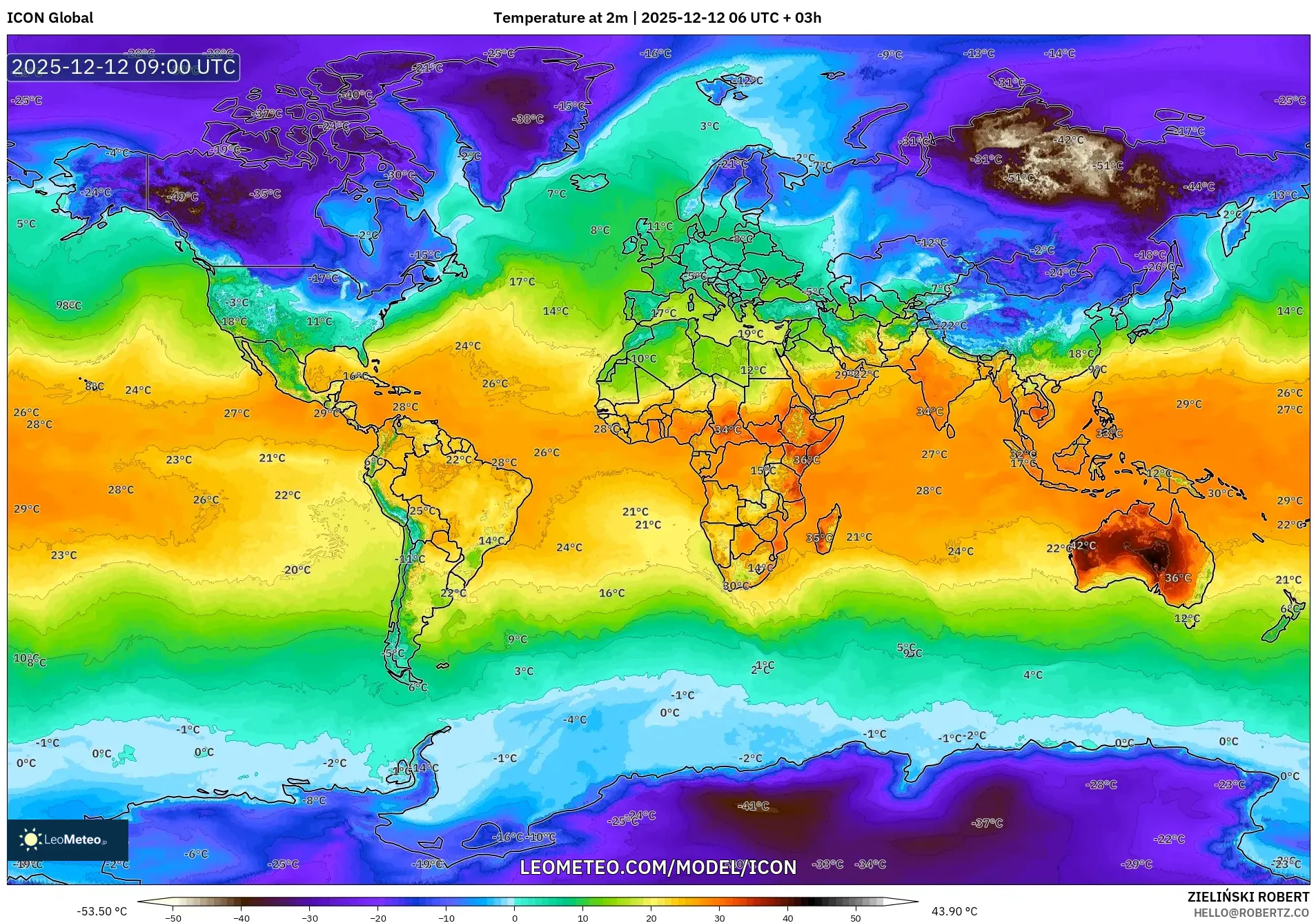 ICON model - Dunia, Suhu pada 2 m