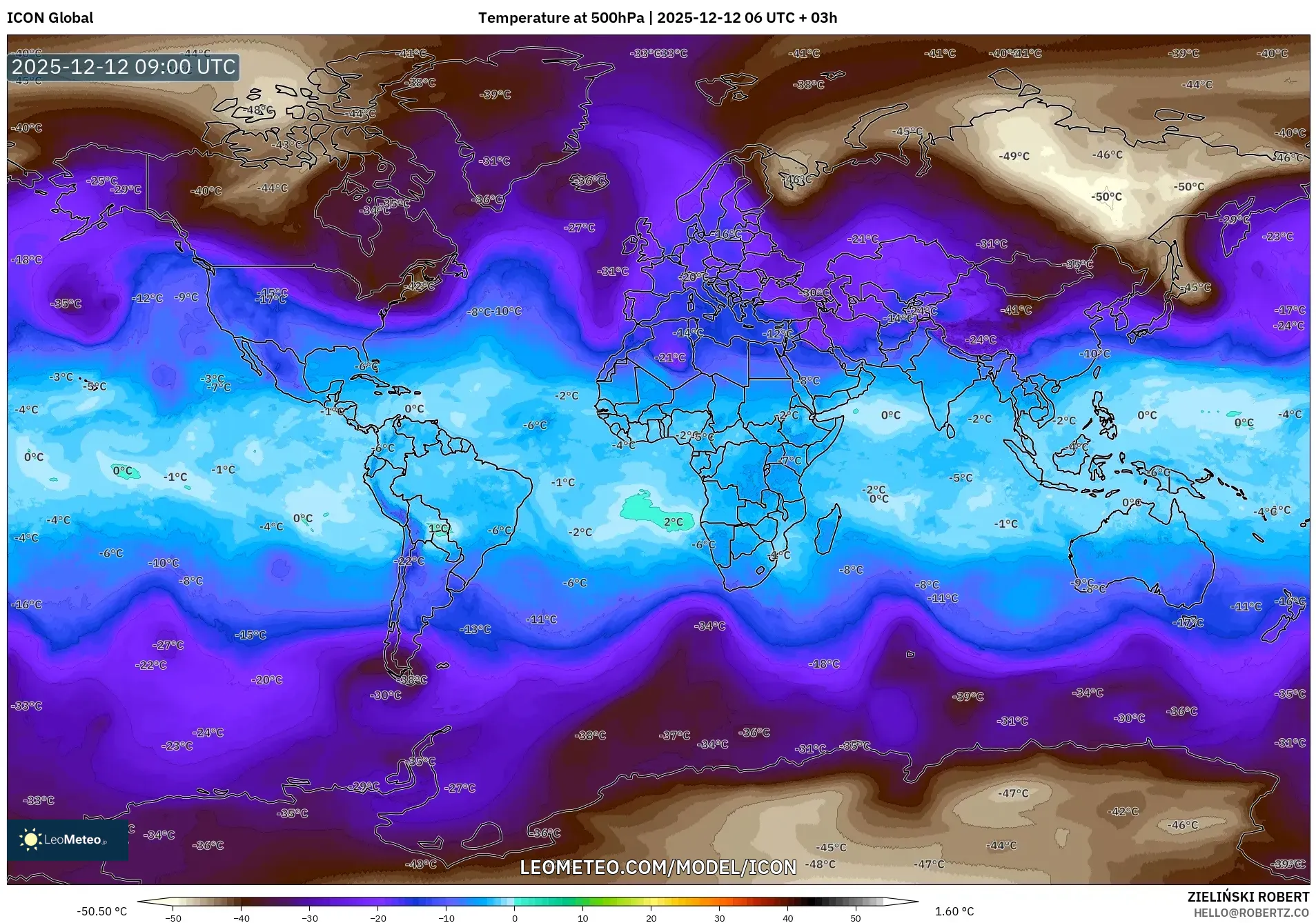 ICON model - Dunia, Suhu 500 hPa