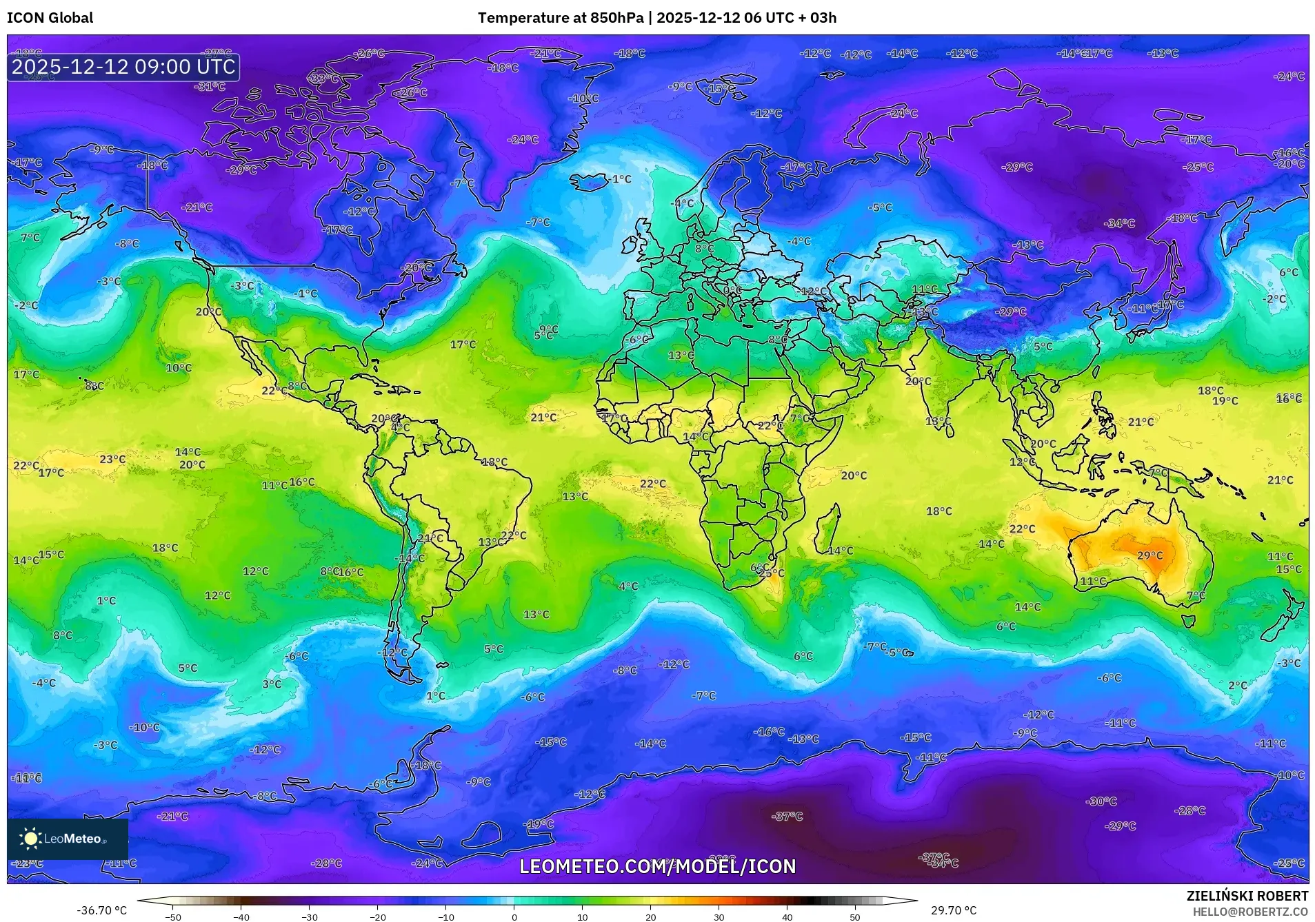 ICON model - Dunia, Suhu 850 hPa