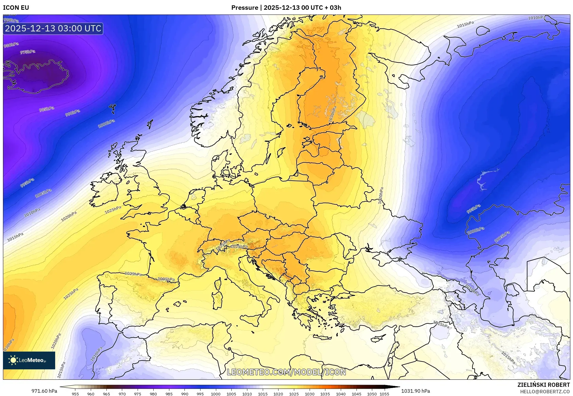 ICON model - Europe, Pressure