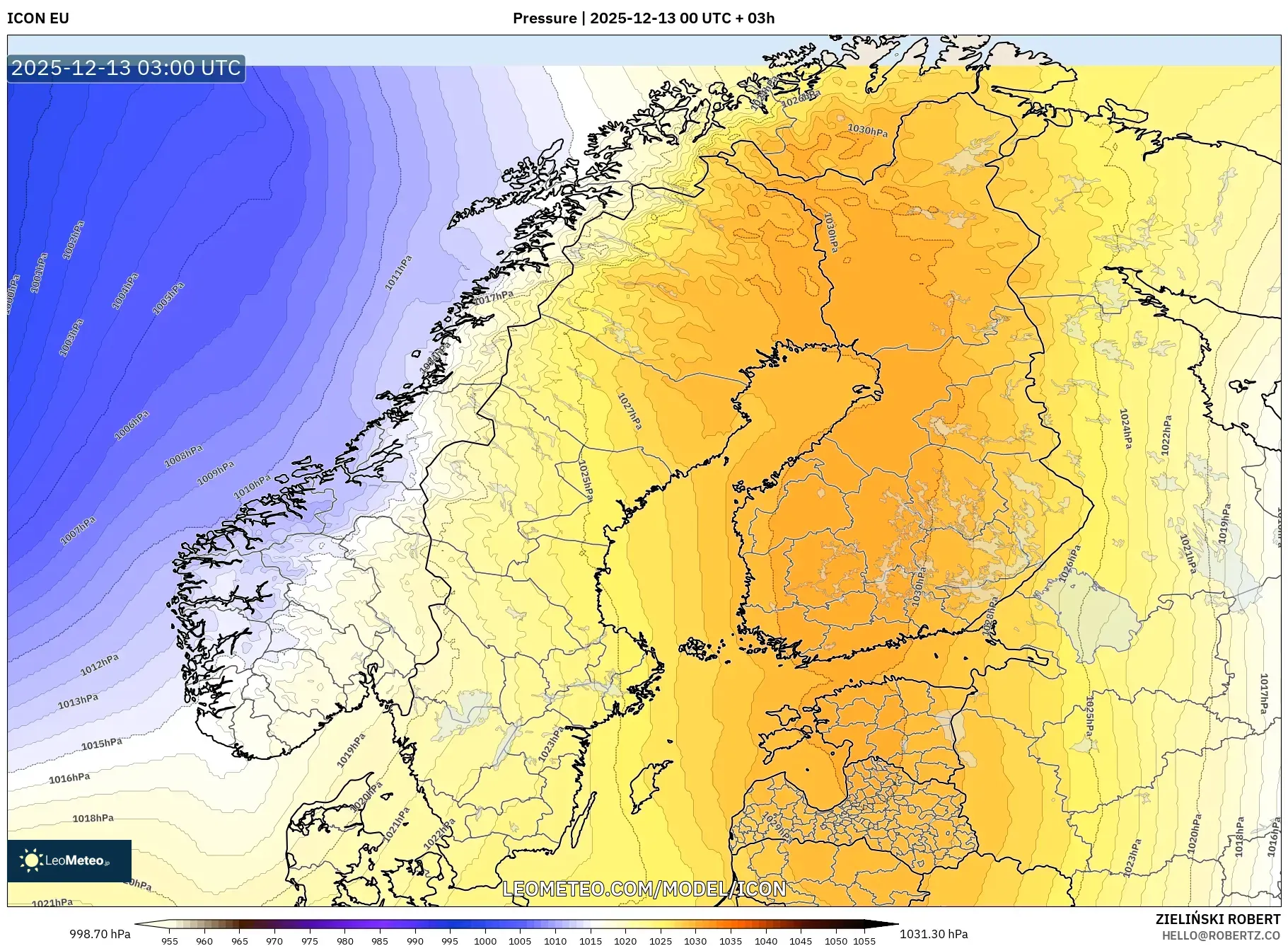 ICON model - Scandinavia, Pressure