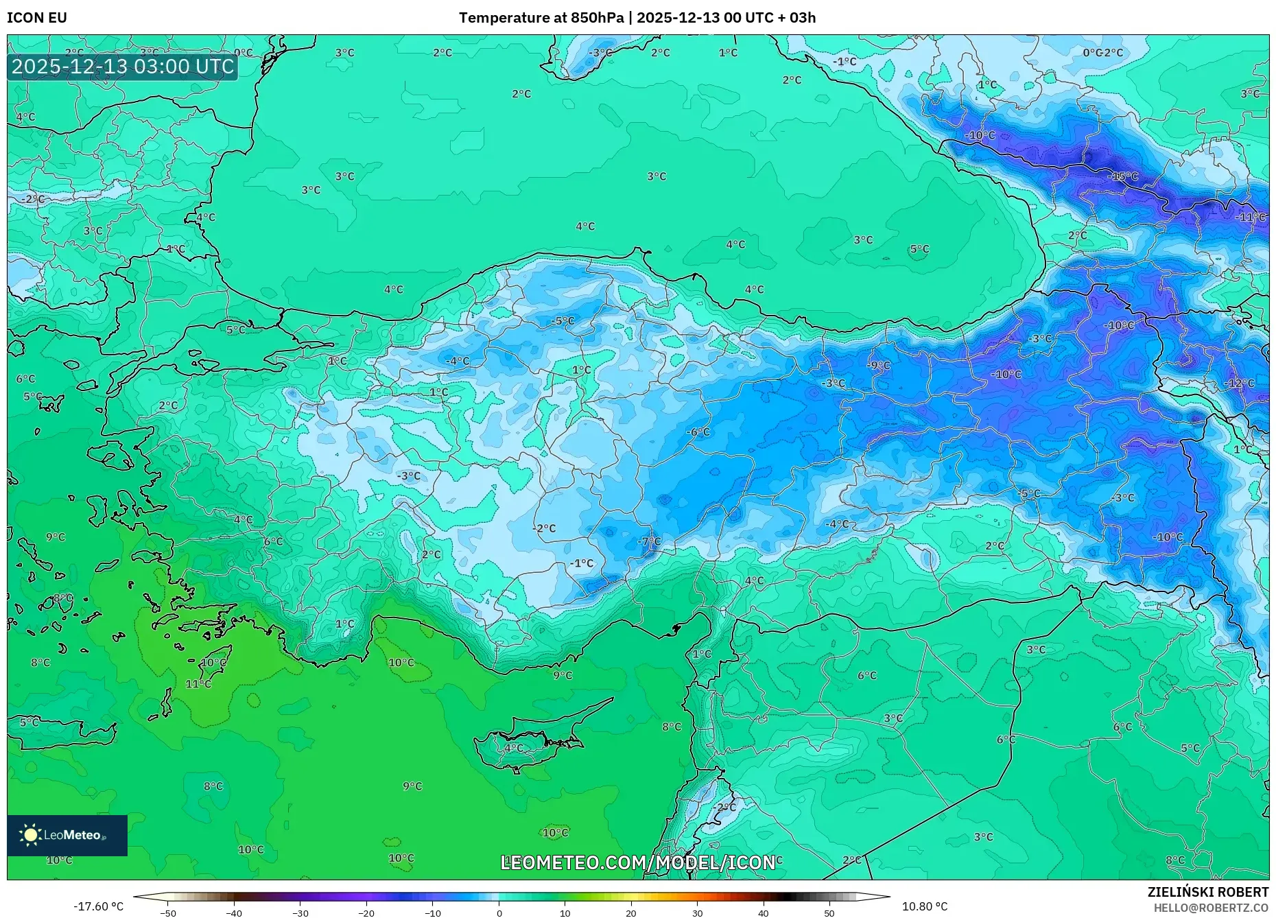 ICON model - Turkey, Temperature at 850hPa