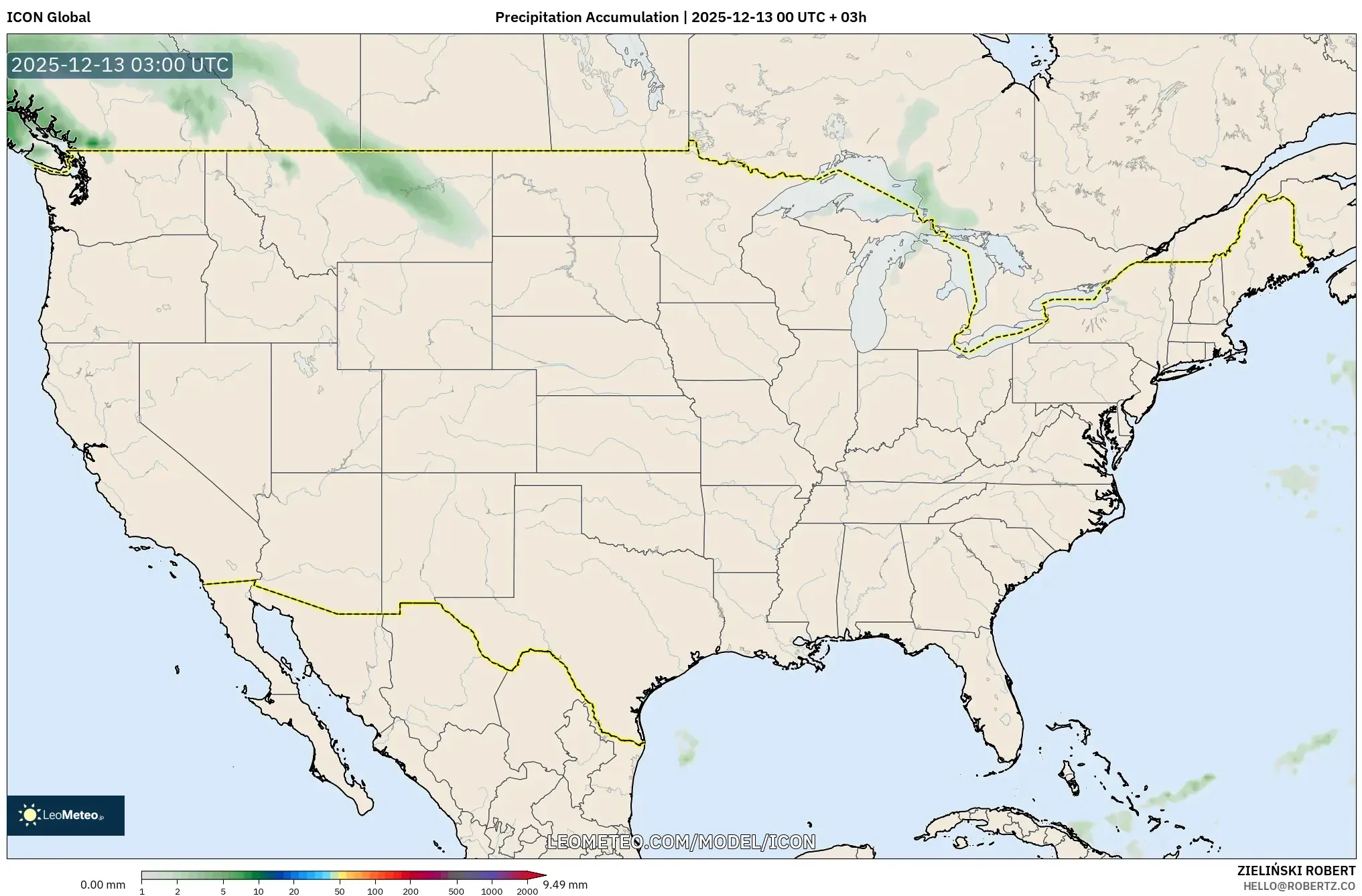 ICON model - United States, Precipitation Accumulation