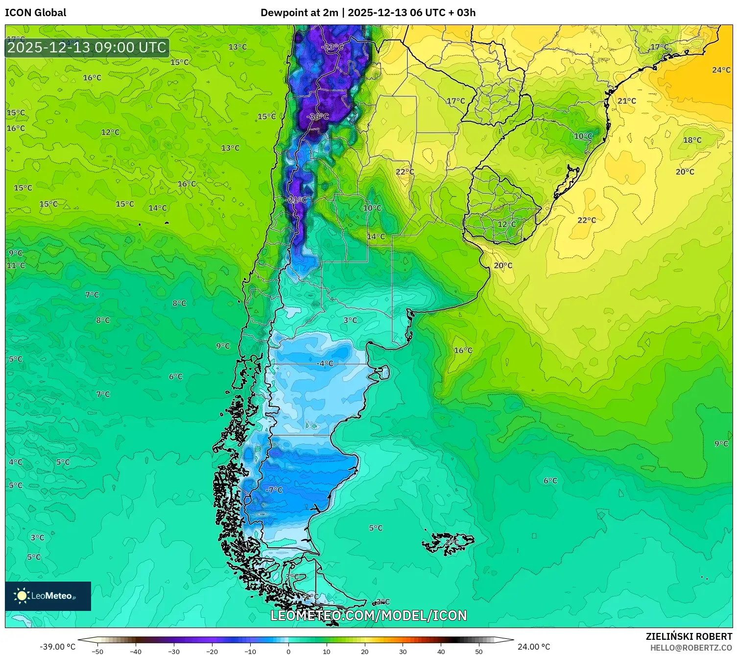 ICON model - Argentina, Titik Embun 2 m