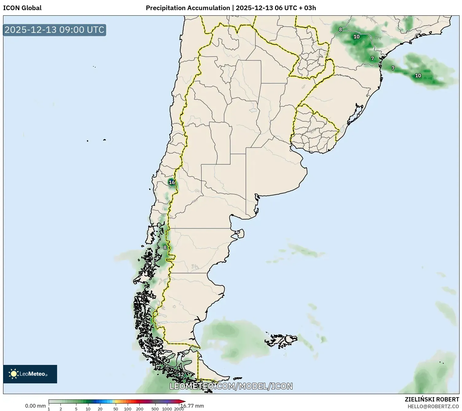 ICON model - Argentina, Akumulasi Curah Hujan