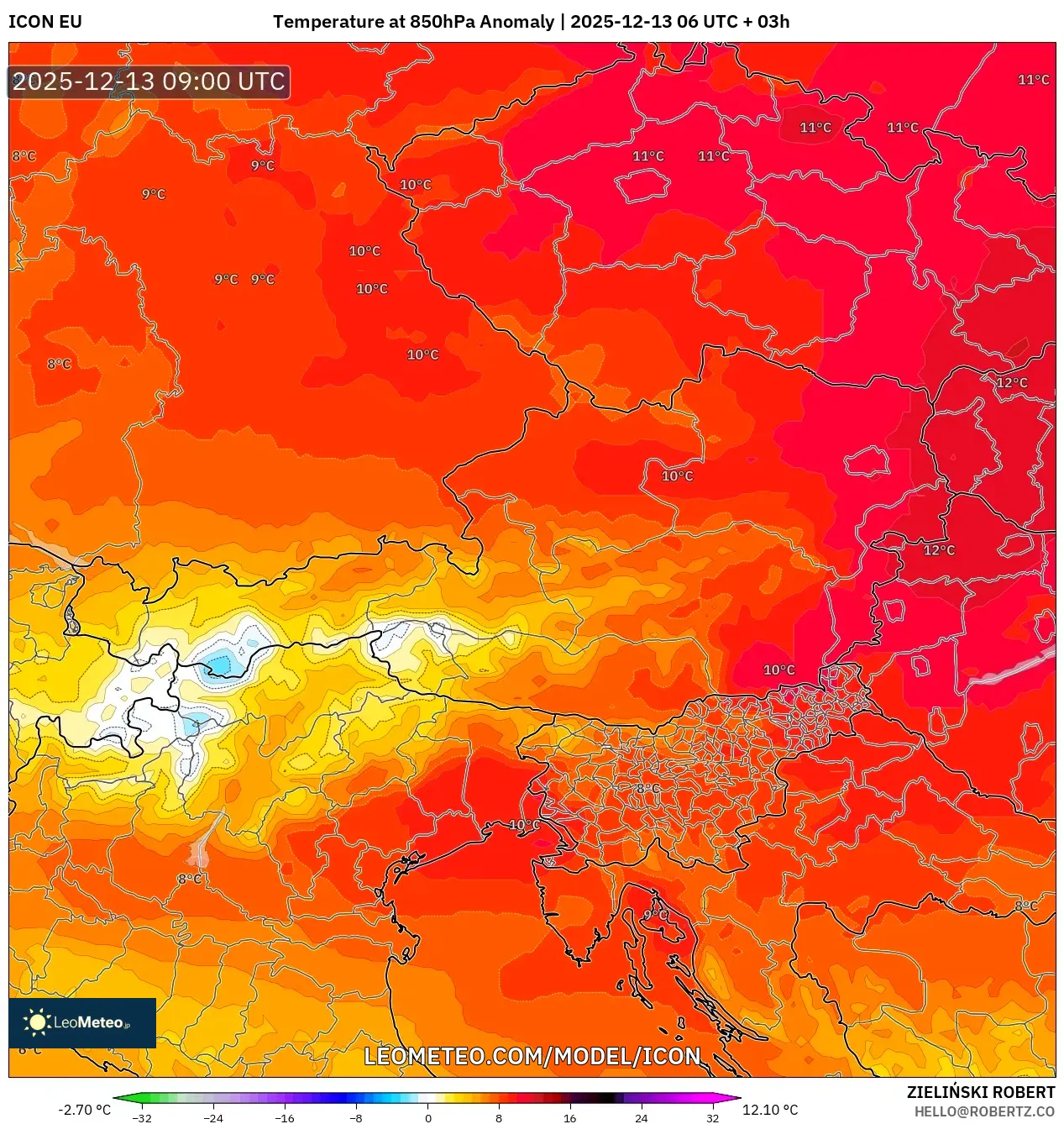 ICON model - Austria, Anomali Suhu 850 hPa