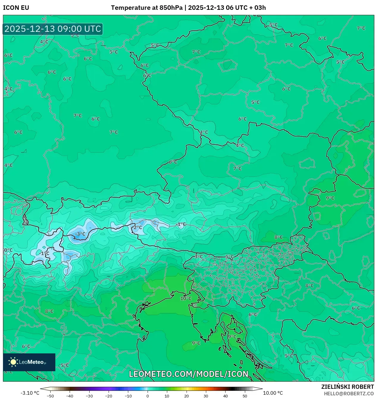 ICON model - Austria, Suhu 850 hPa