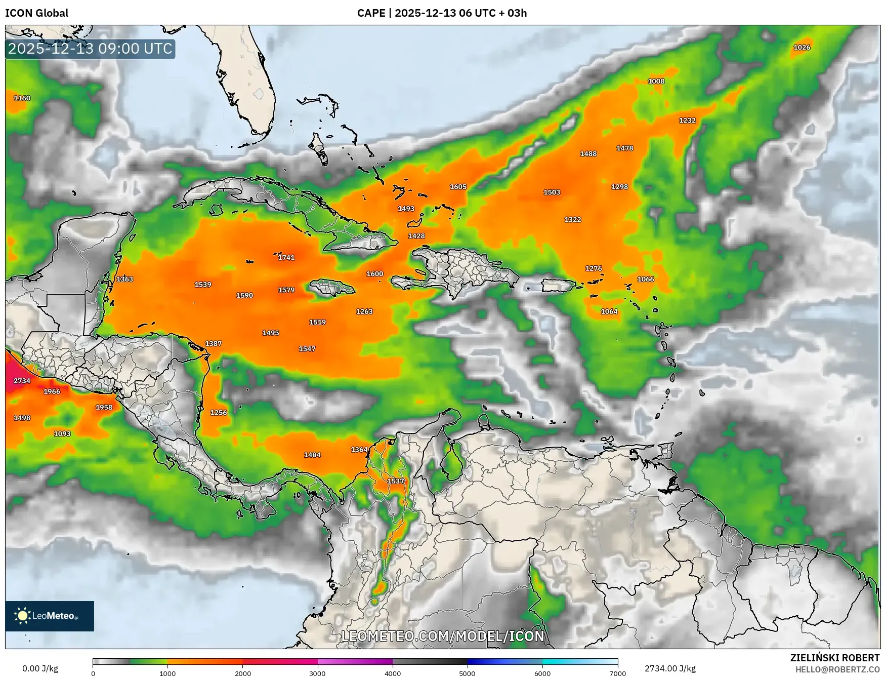 ICON model - Karibia, CAPE
