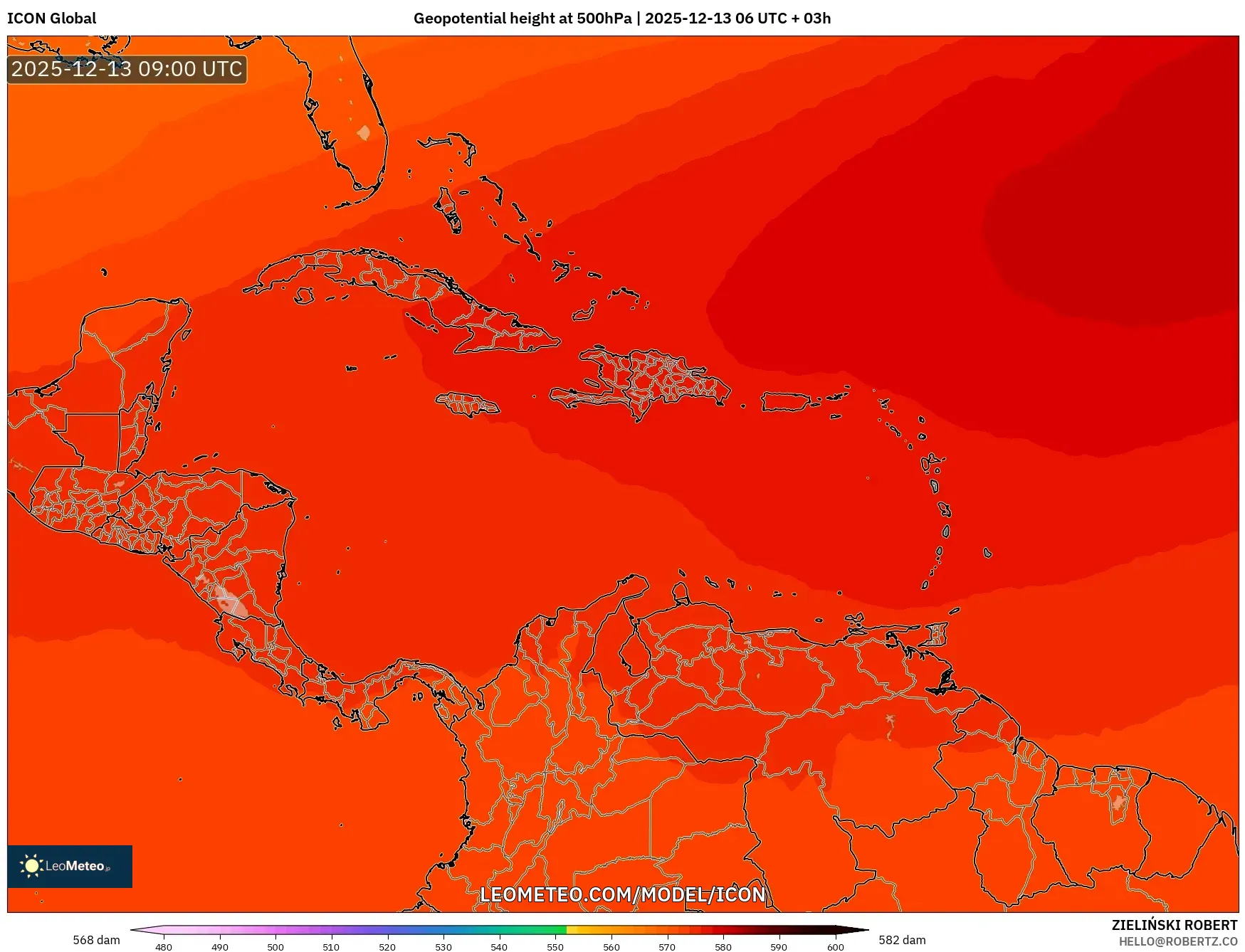 ICON model - Karibia, Ketinggian geopotensial pada 500 hPa