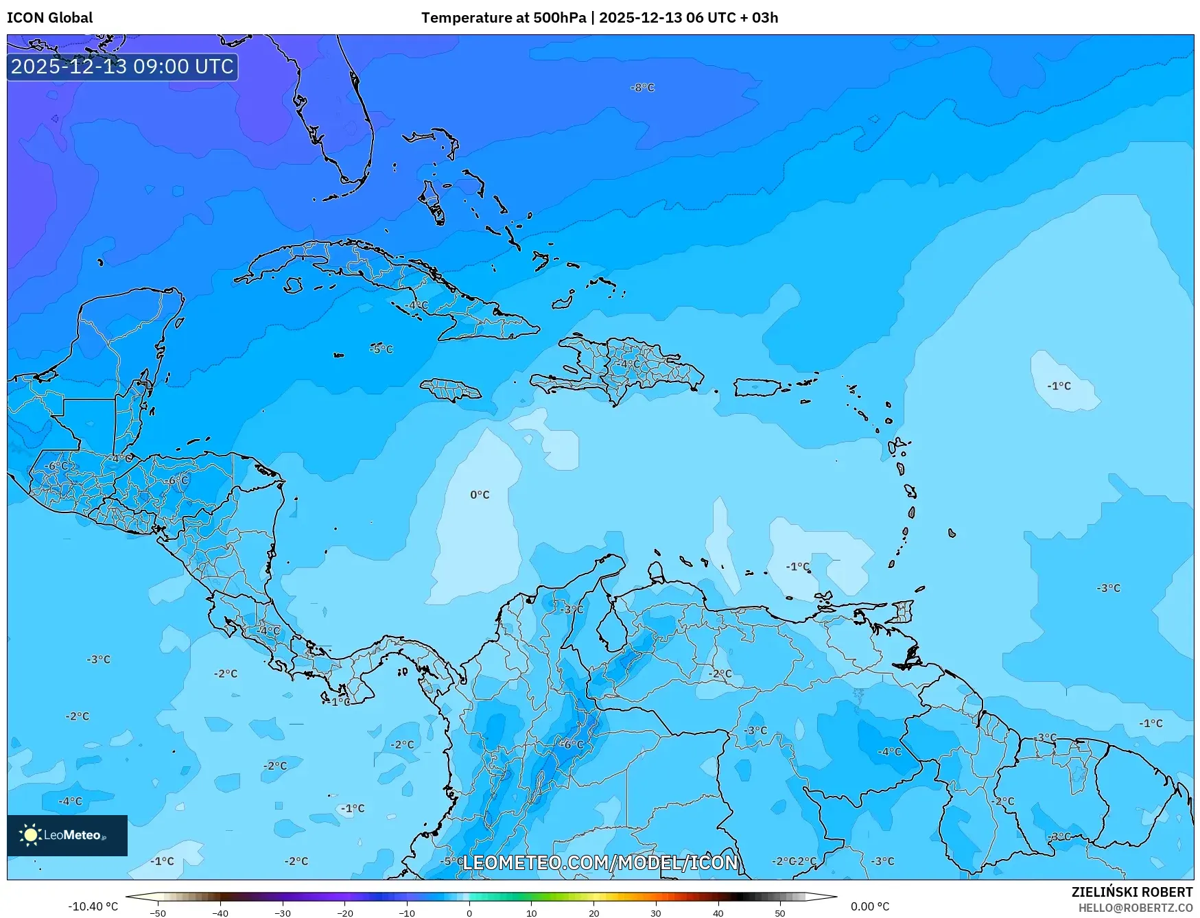 ICON model - Karibia, Suhu 500 hPa