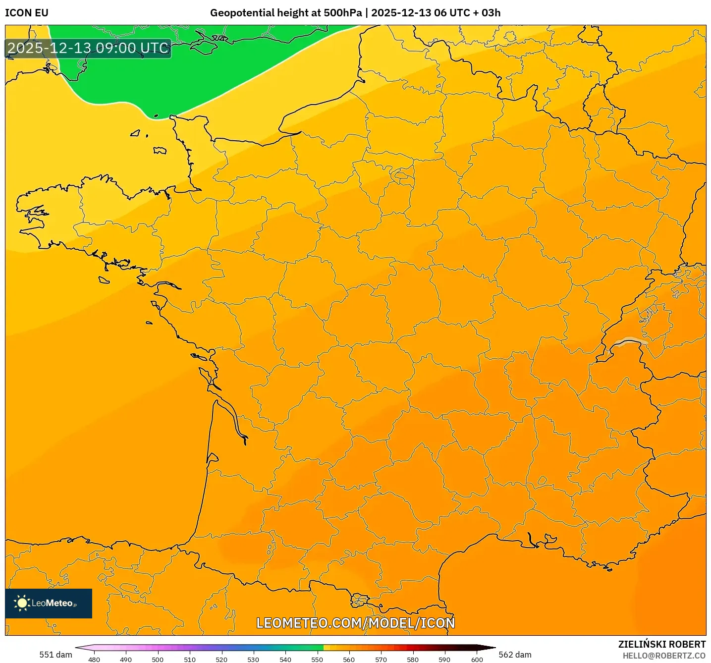 ICON model - Prancis, Ketinggian geopotensial pada 500 hPa