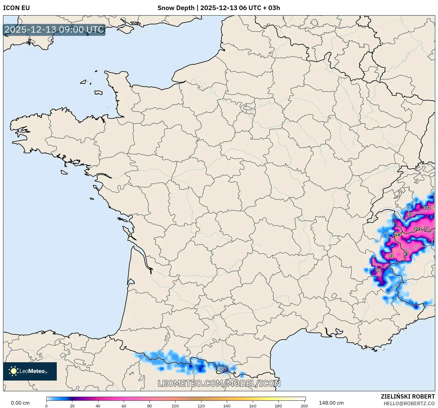 ICON model - Prancis, Kedalaman Salju