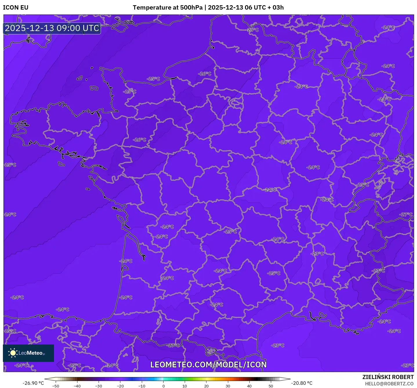 ICON model - Prancis, Suhu 500 hPa
