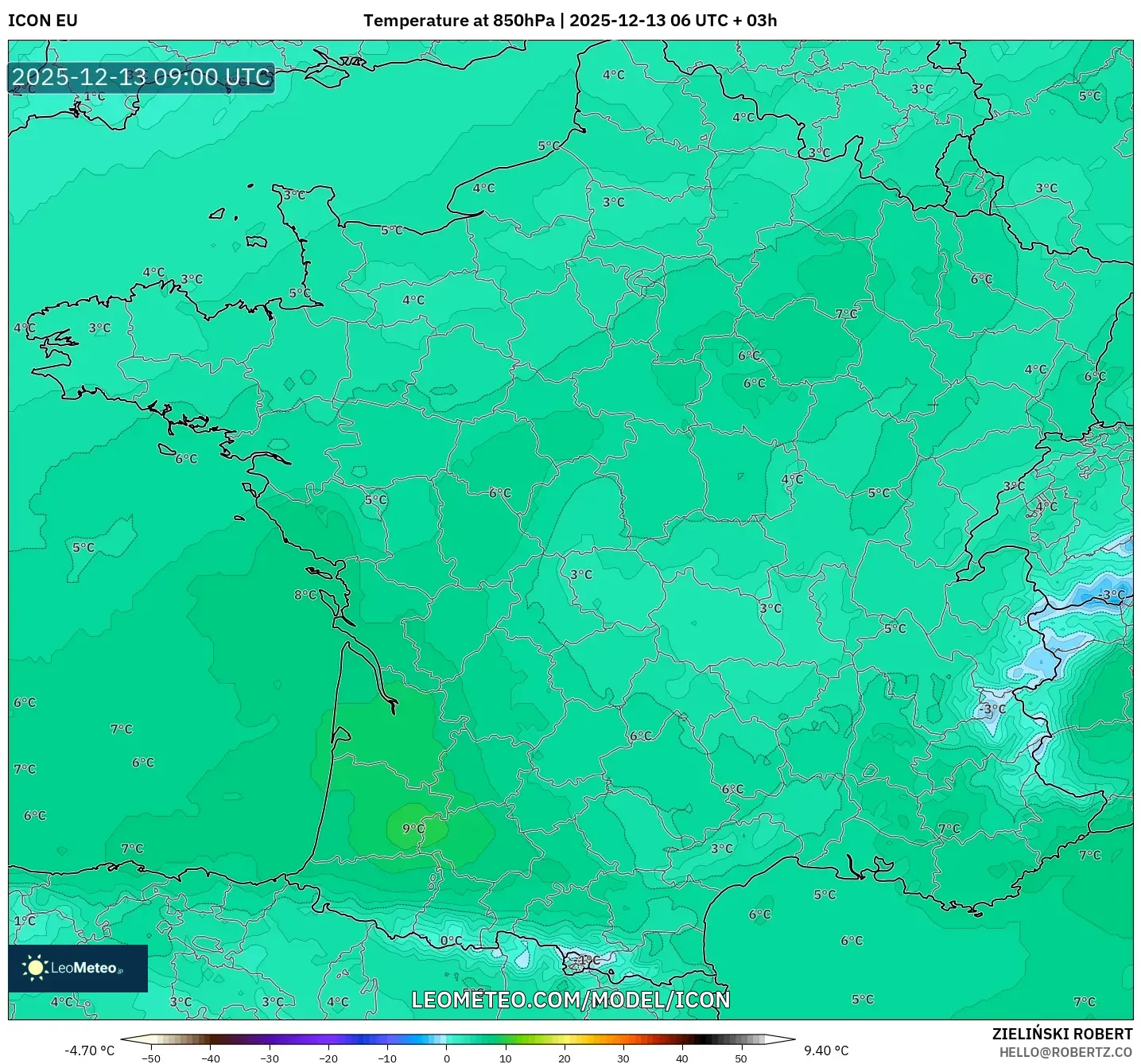 ICON model - Prancis, Suhu 850 hPa