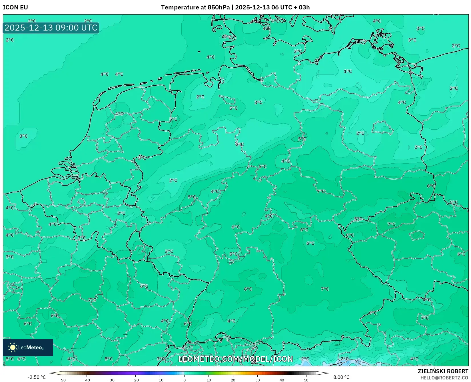 ICON model - Jerman, Suhu 850 hPa