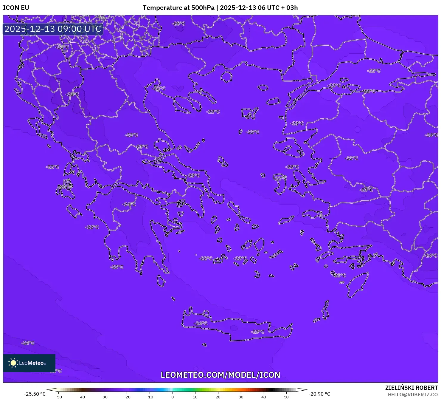ICON model - Yunani, Suhu 500 hPa