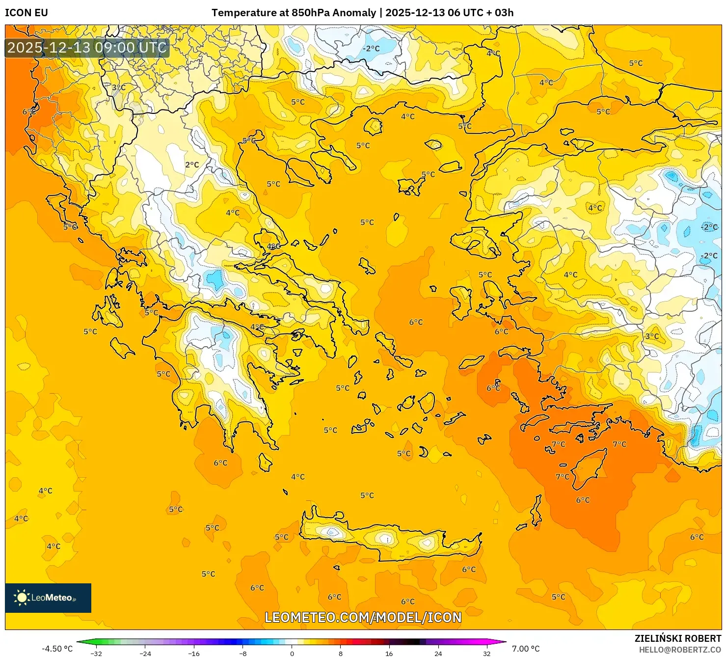 ICON model - Yunani, Anomali Suhu 850 hPa
