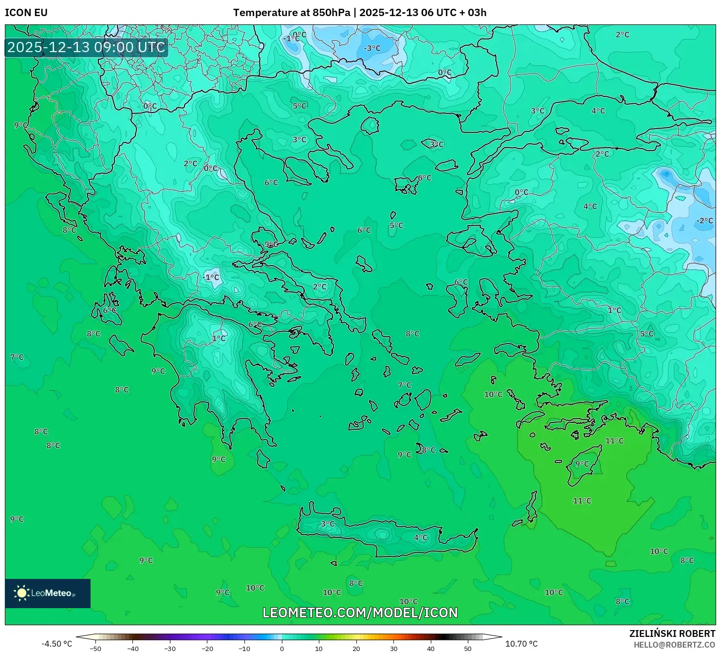 ICON model - Yunani, Suhu 850 hPa