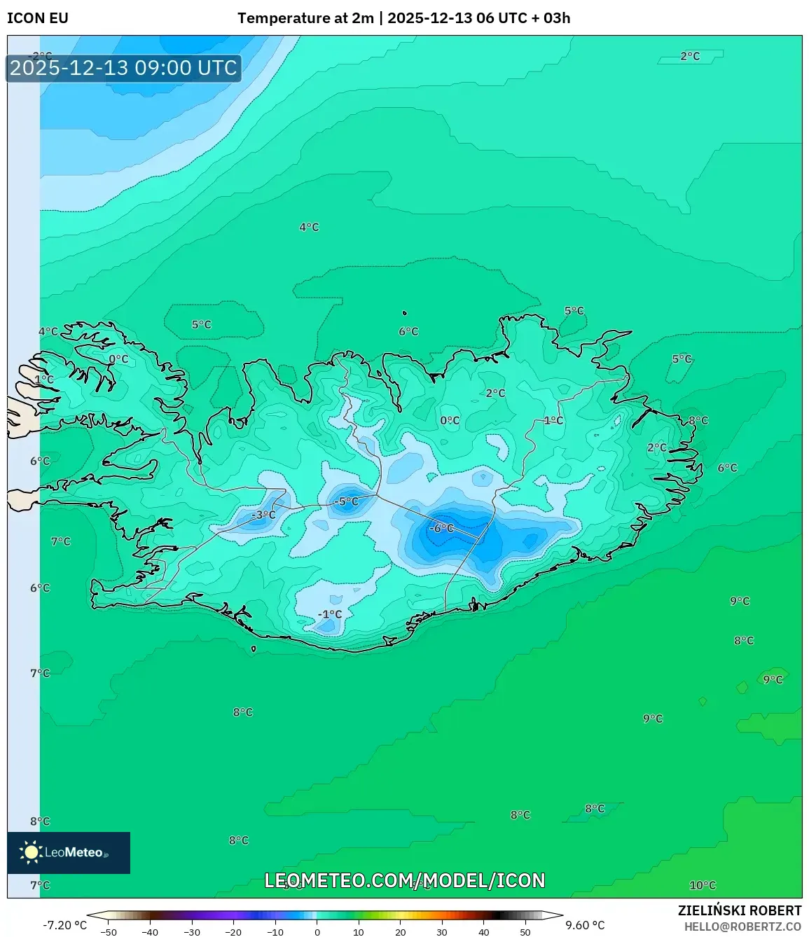 ICON model - Islandia, Suhu 2 m