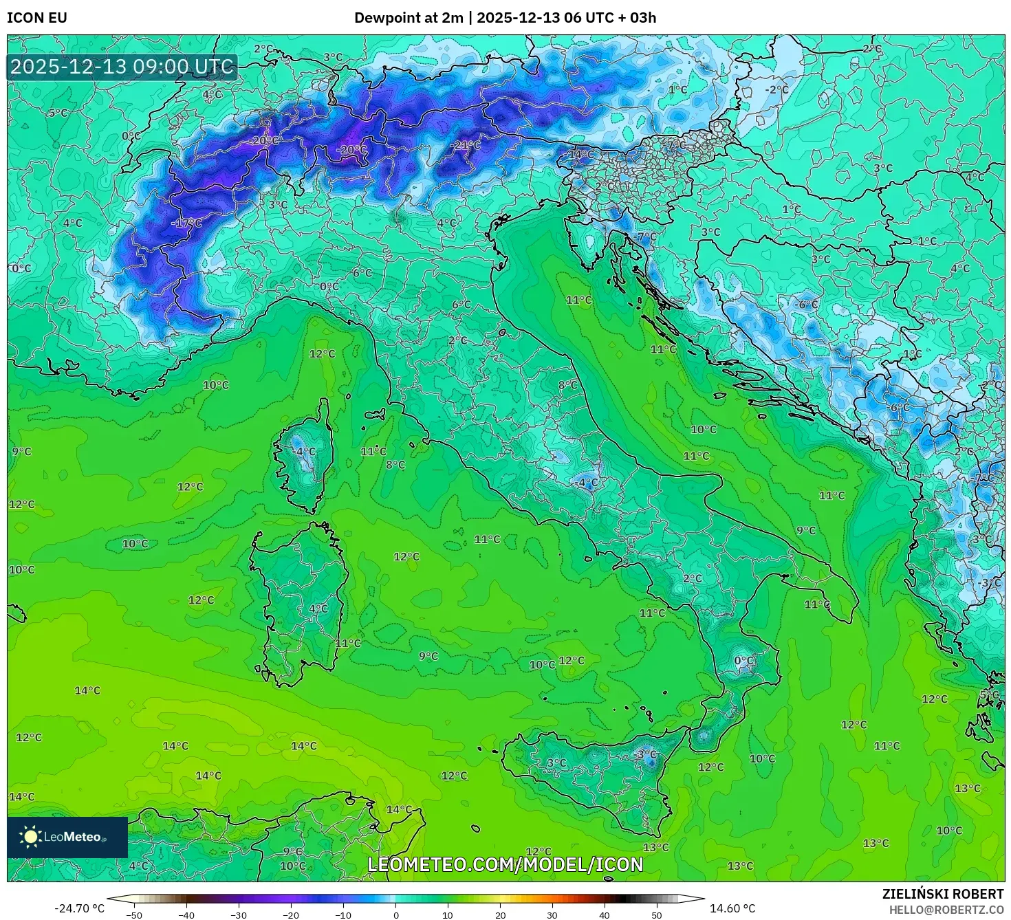 ICON model - Italia, Titik Embun 2 m
