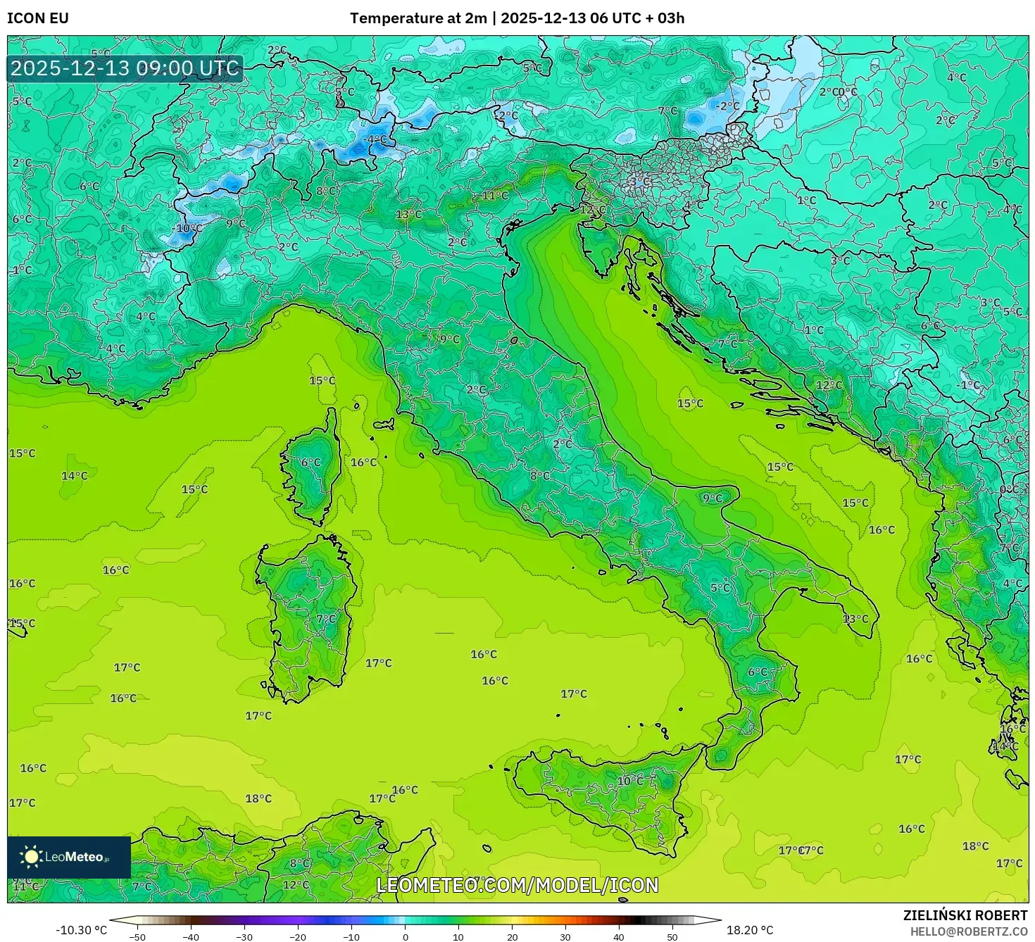 ICON model - Italia, Suhu 2 m