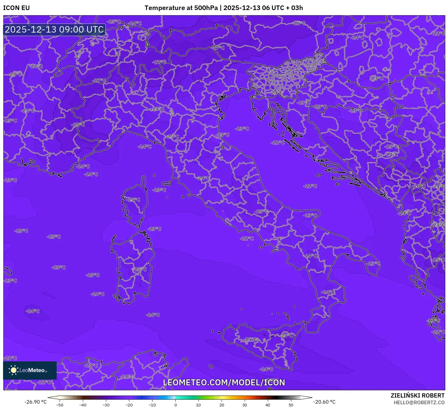 ICON model - Italia, Suhu 500 hPa
