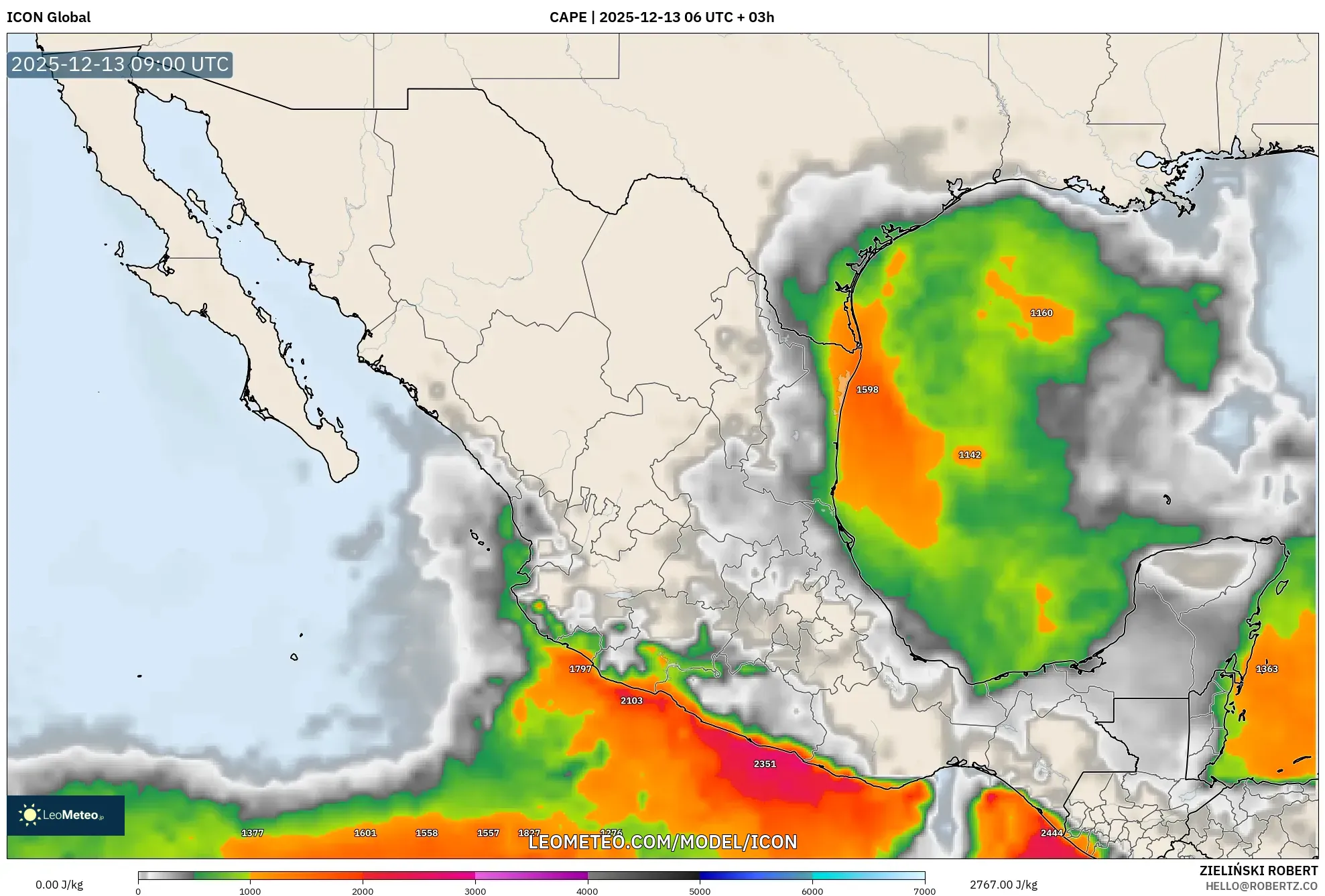 ICON model - Meksiko, CAPE