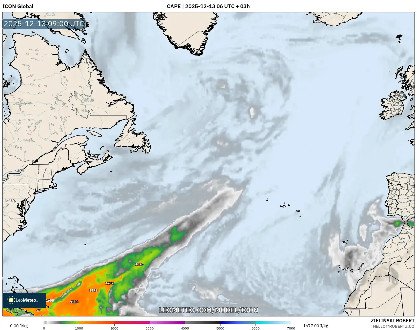 ICON model - Atlantik Utara, CAPE