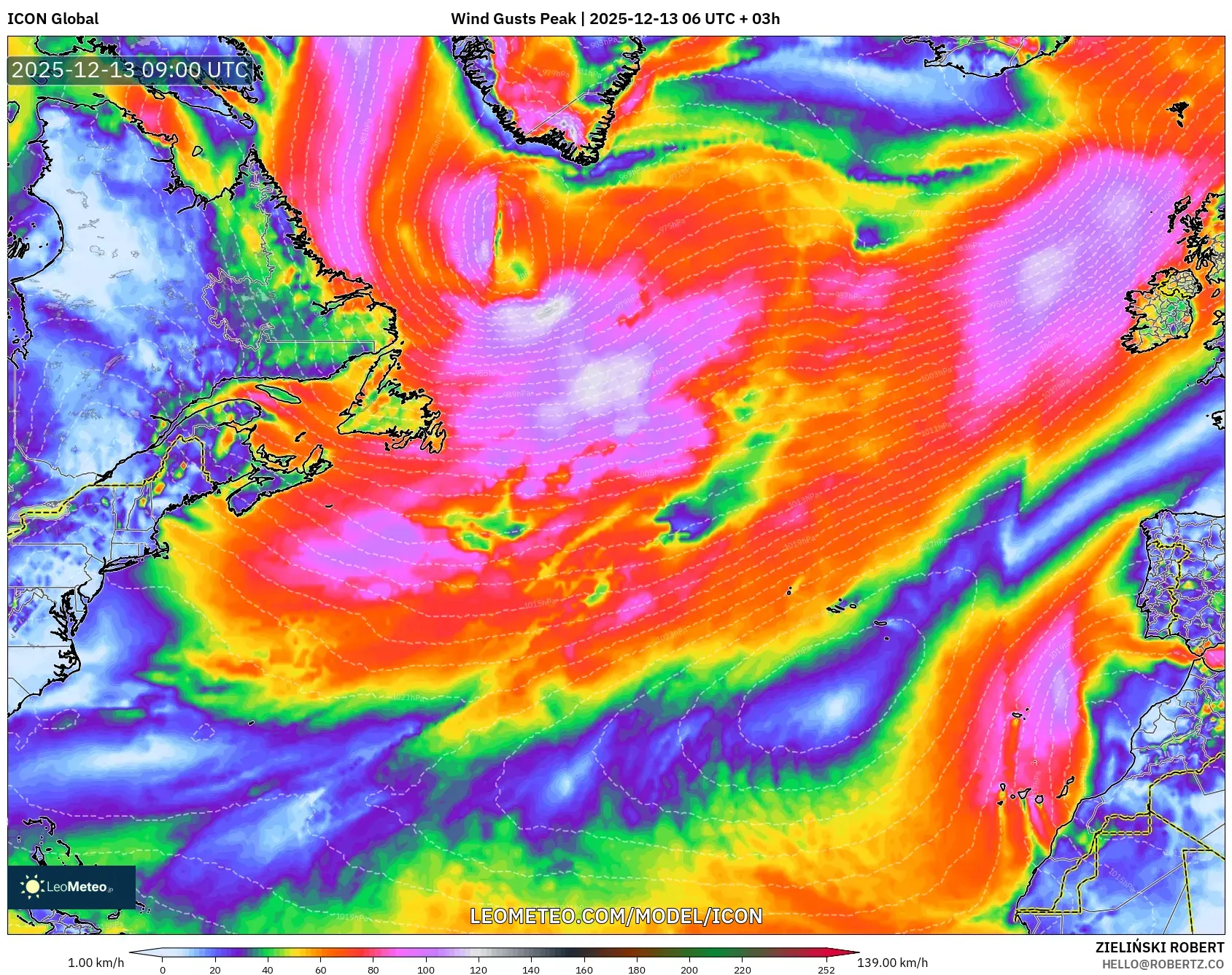ICON model - Atlantik Utara, Puncak Hembusan