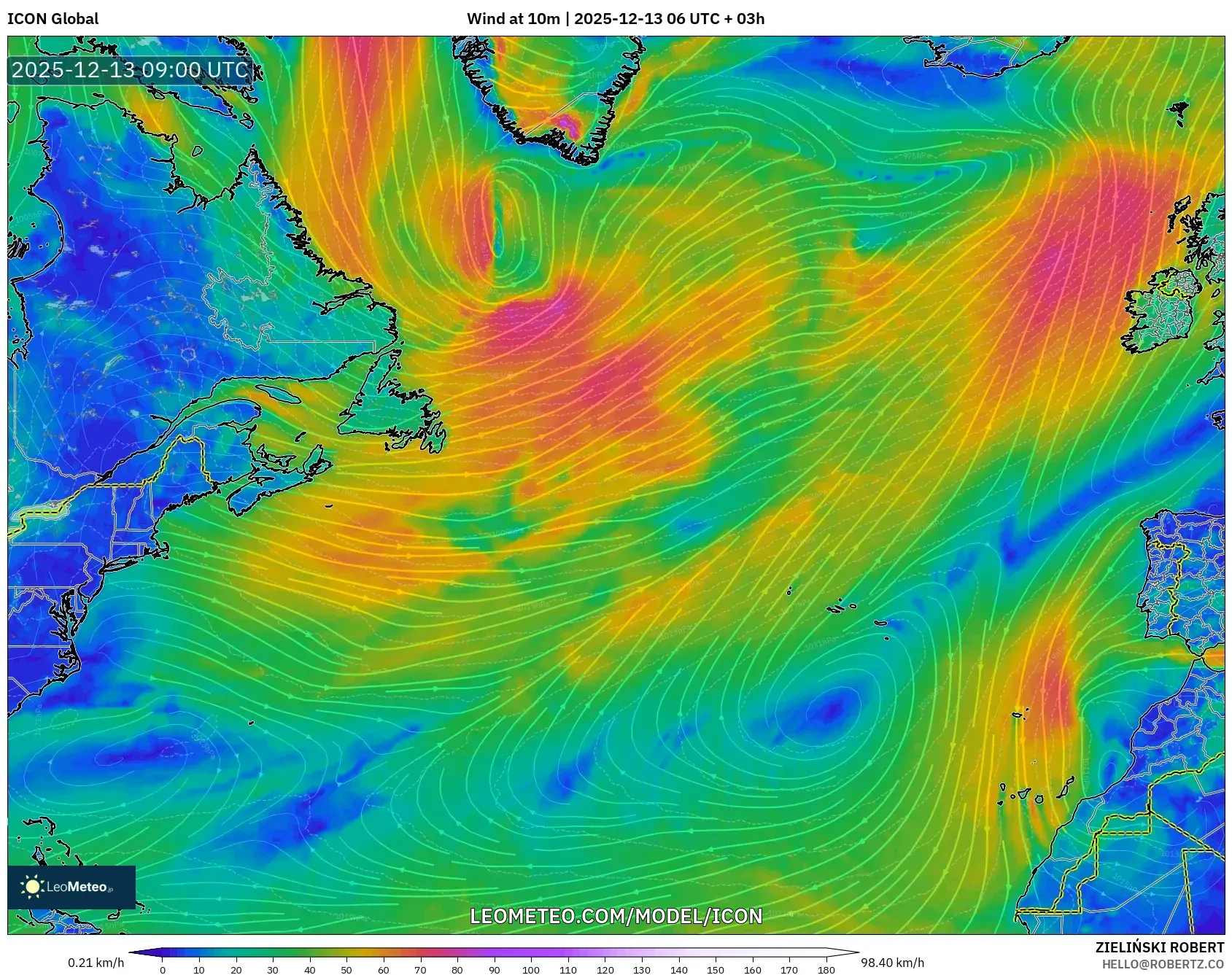 ICON model - Atlantik Utara, Angin 10 m