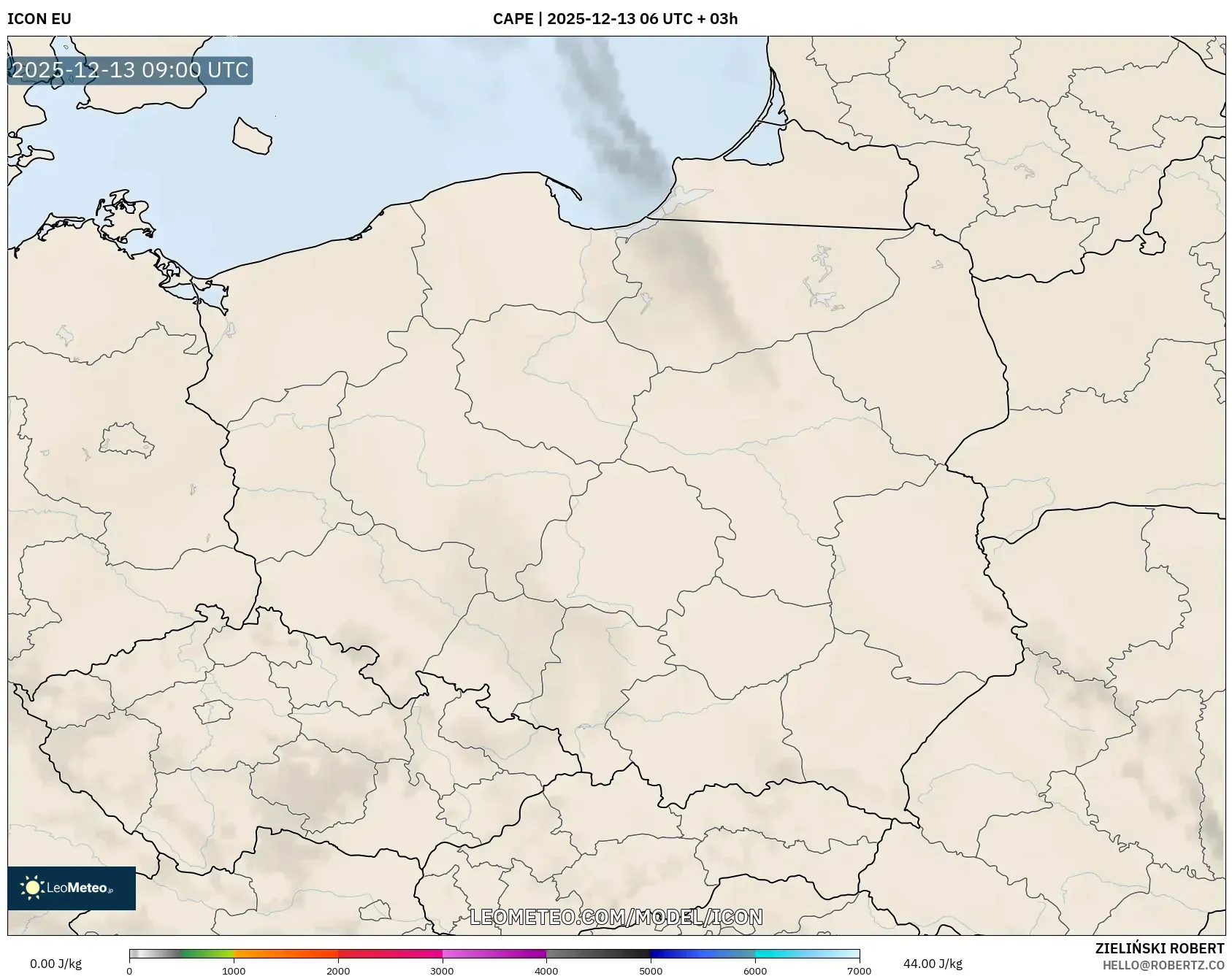 ICON model - Polandia, CAPE