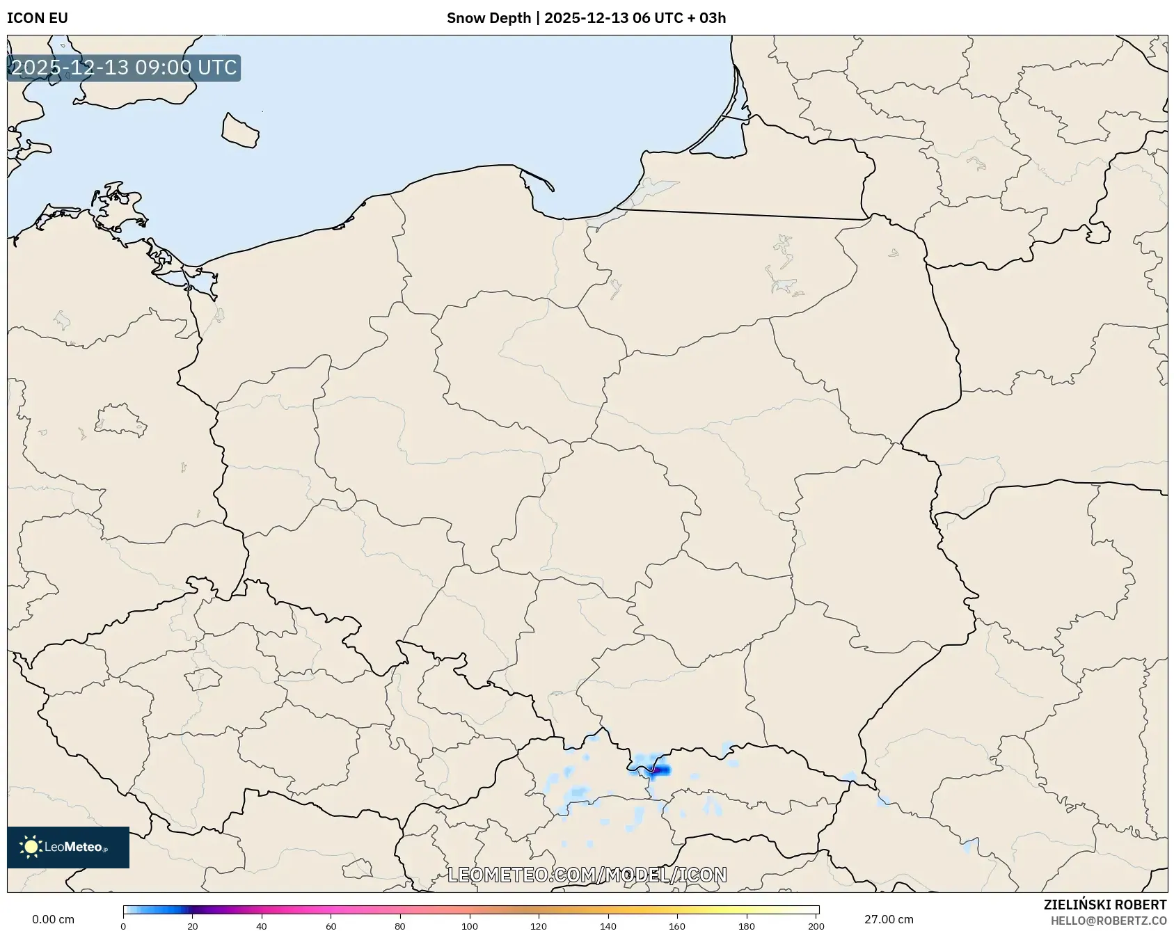 ICON model - Polandia, Kedalaman Salju