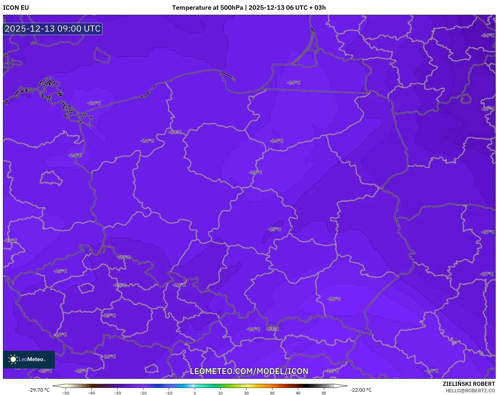ICON model - Polandia, Suhu 500 hPa