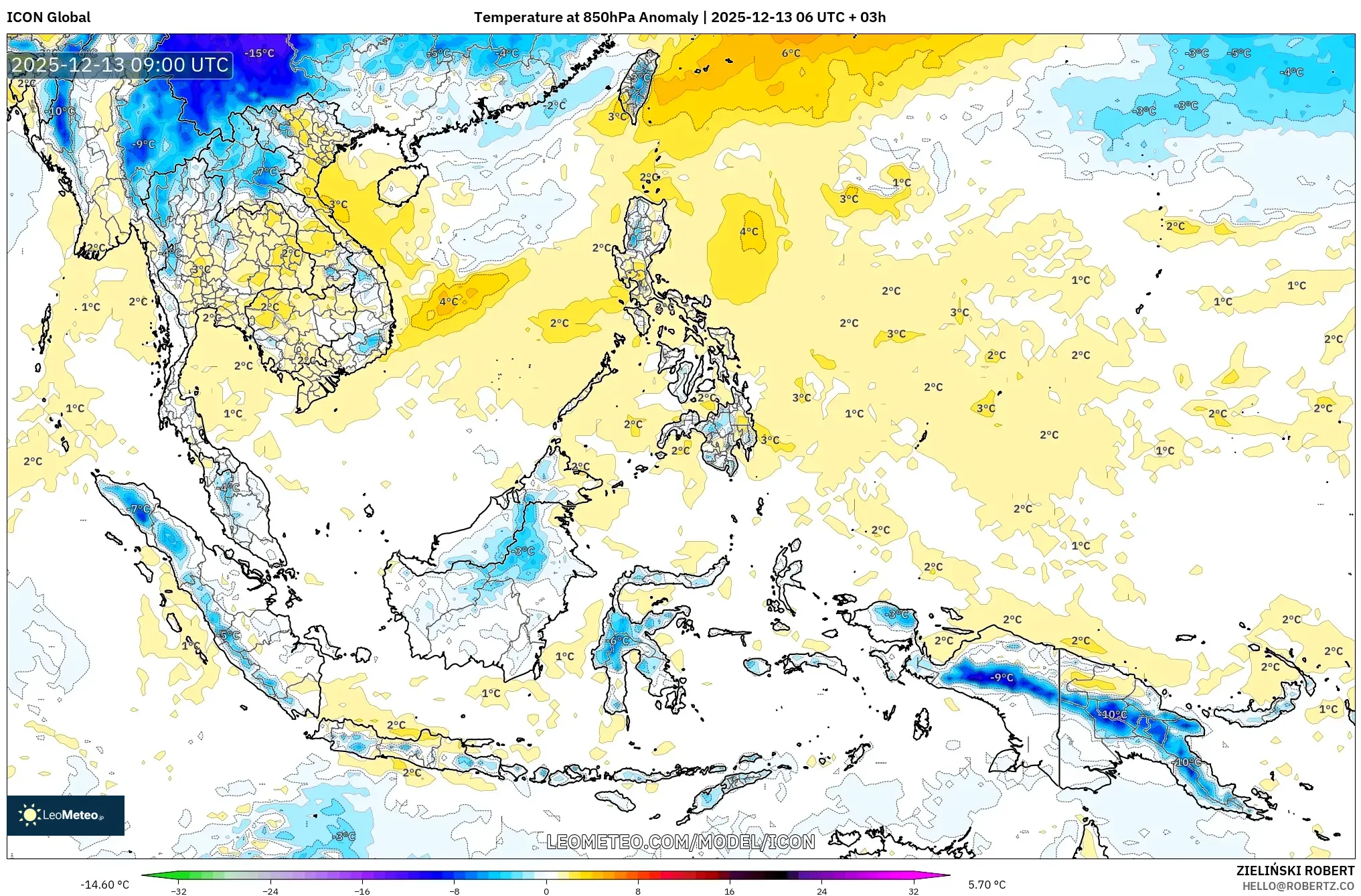 ICON model - Asia Tenggara, Anomali Suhu 850 hPa