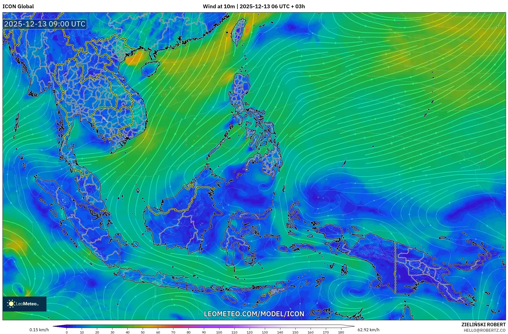 ICON model - Asia Tenggara, Angin 10 m